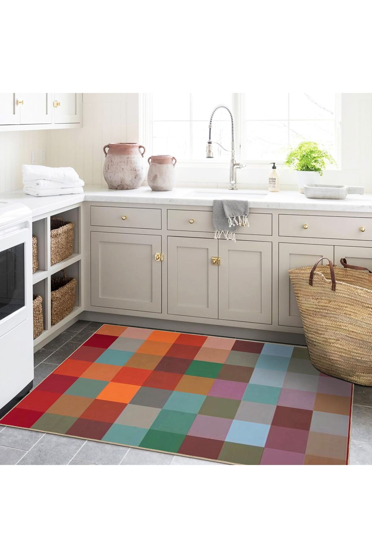 Ametist Serisi Çok Renkli Patchwork Geometrik Detaylı Dokuma Taban Modern Dekoratif Halı ametist23