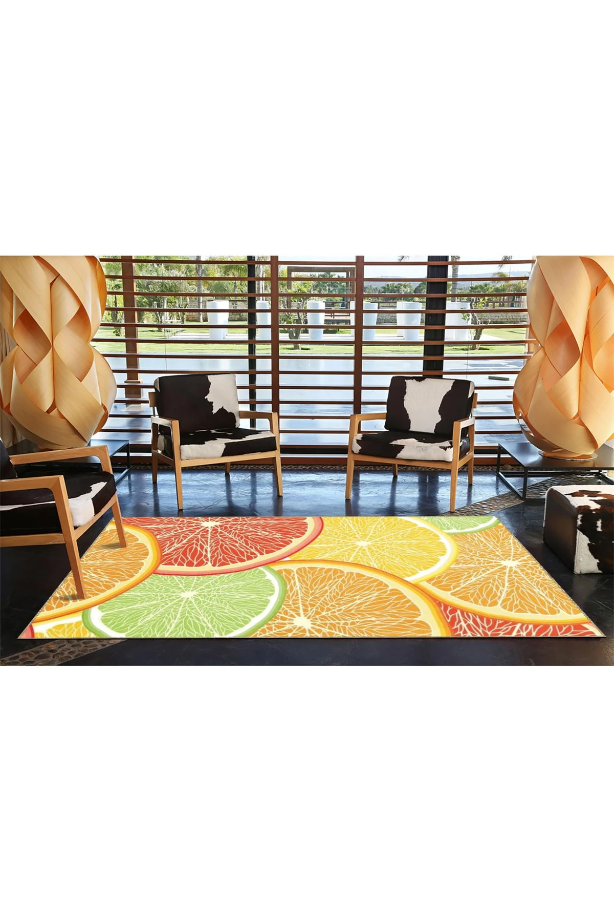 Çok Renkli Meyve Portakal Desenli Kreatif Modern Dekoratif Halı 4716
