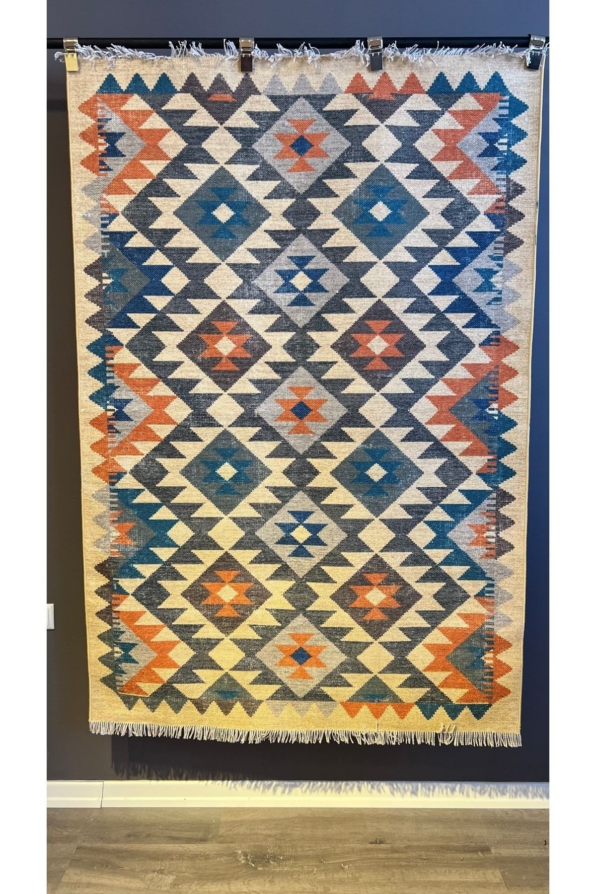 Cotton 569 Etnik Renkli Otantik Saçaklı Etnik Dokuma Taban Kilim