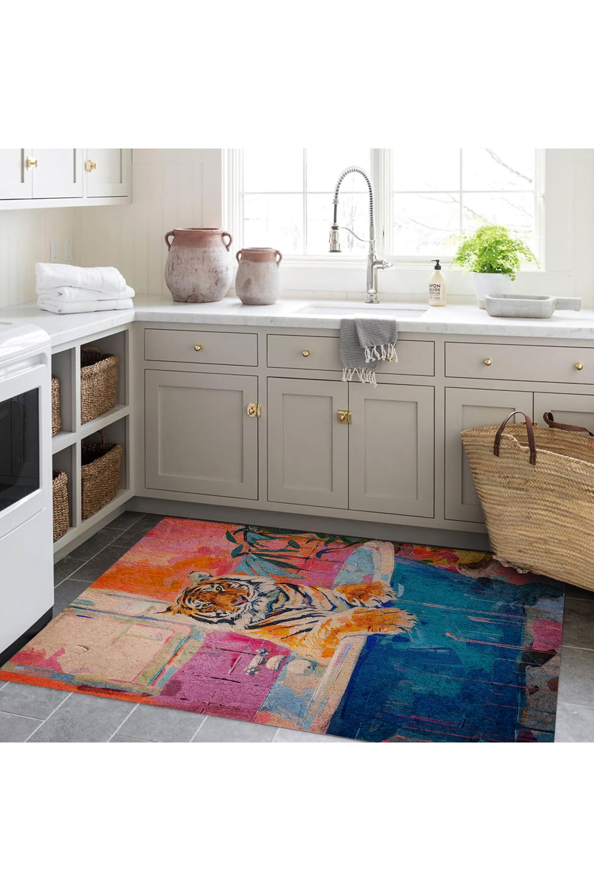 Kuzey Koleksiyonu Mavi Küvette Kaplan Desenli Dokuma Taban Dekoratif Halı kuzey41