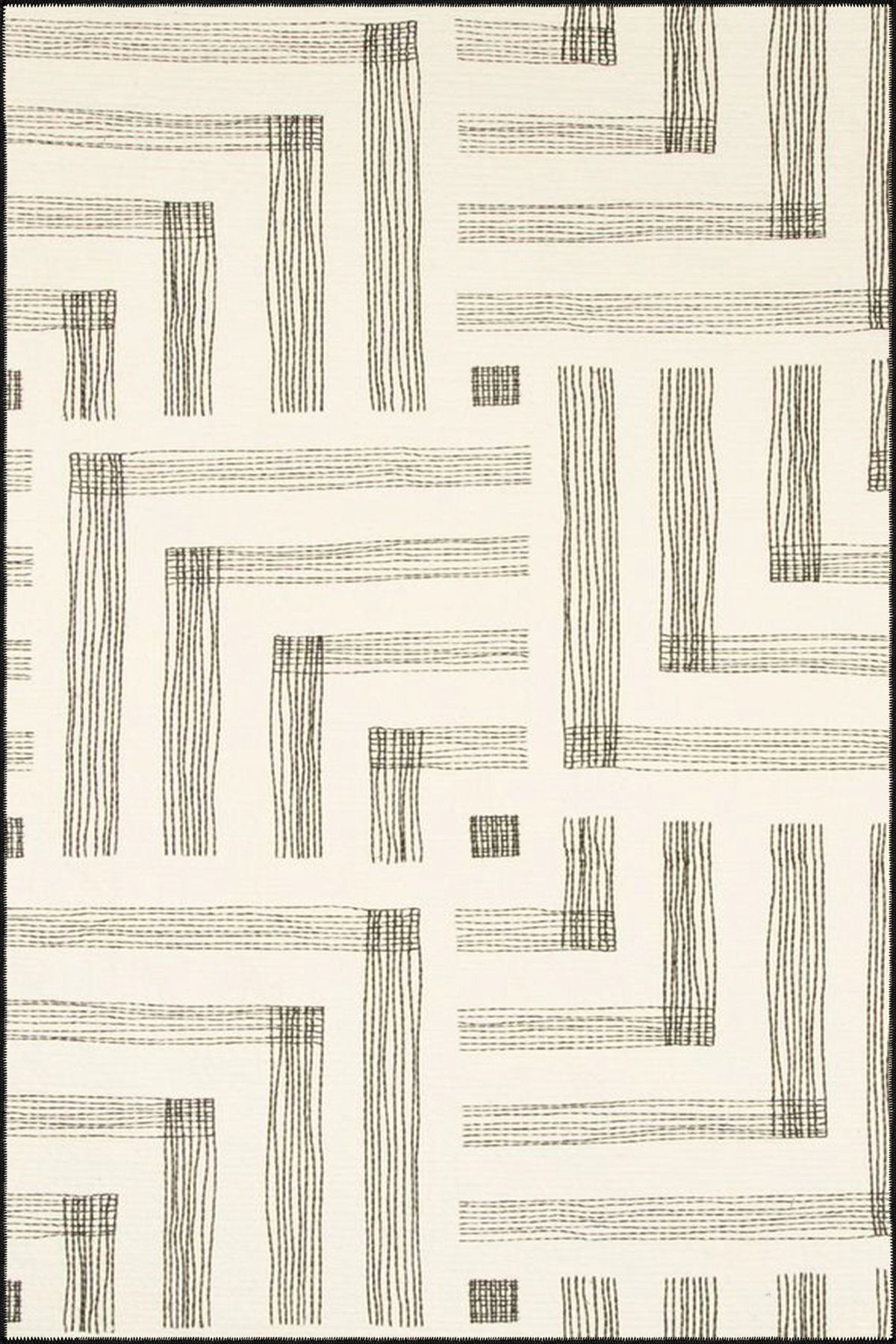 Kalem Çizgili Krem Temalı Dekoratif Halı ve Yıkanabilir Halı miravip9754