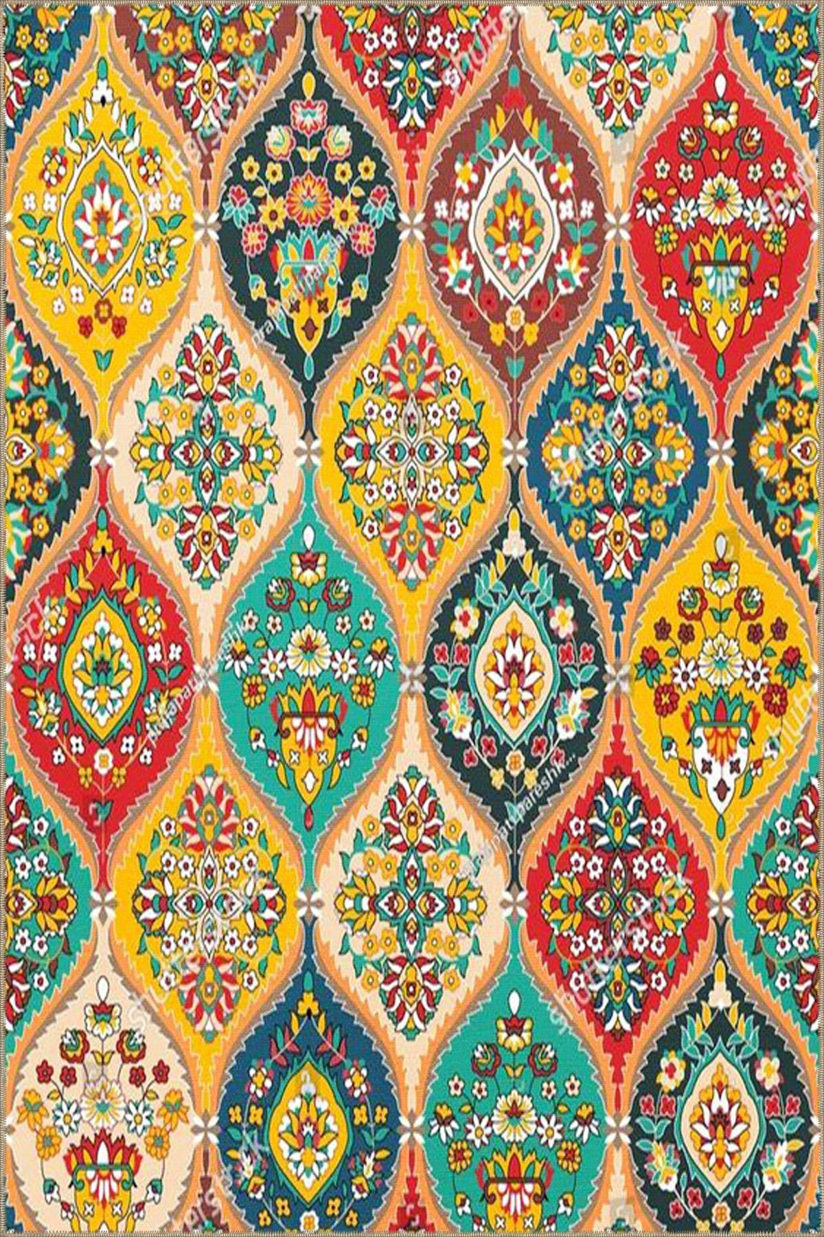 Akan Motifli Renkli Desenli Modern Dekoratif Halı miravip52