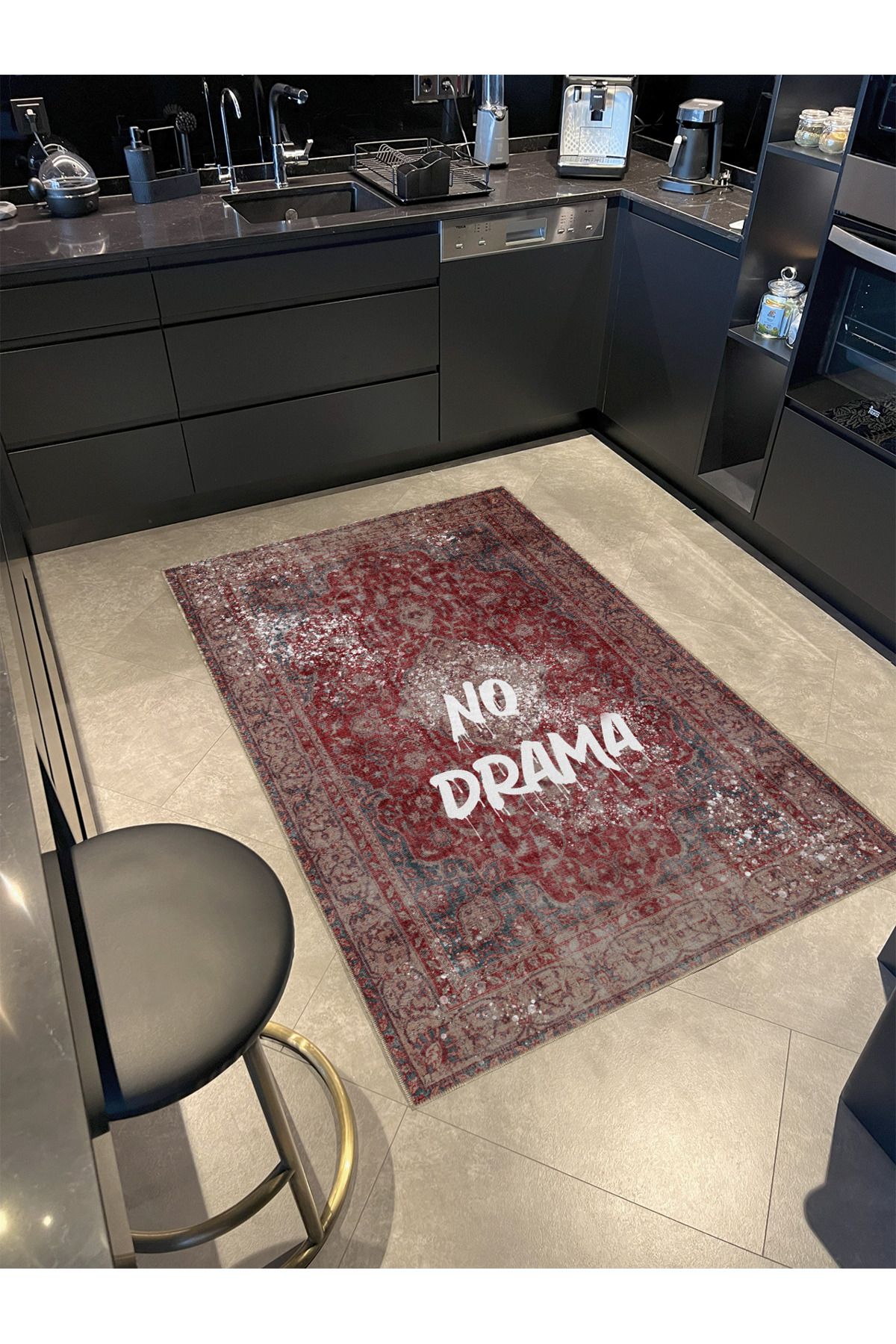 Written Koleksiyonu Bordo Motifli No Drama Yazılı Desenli Modern Dekoratif Halı 02