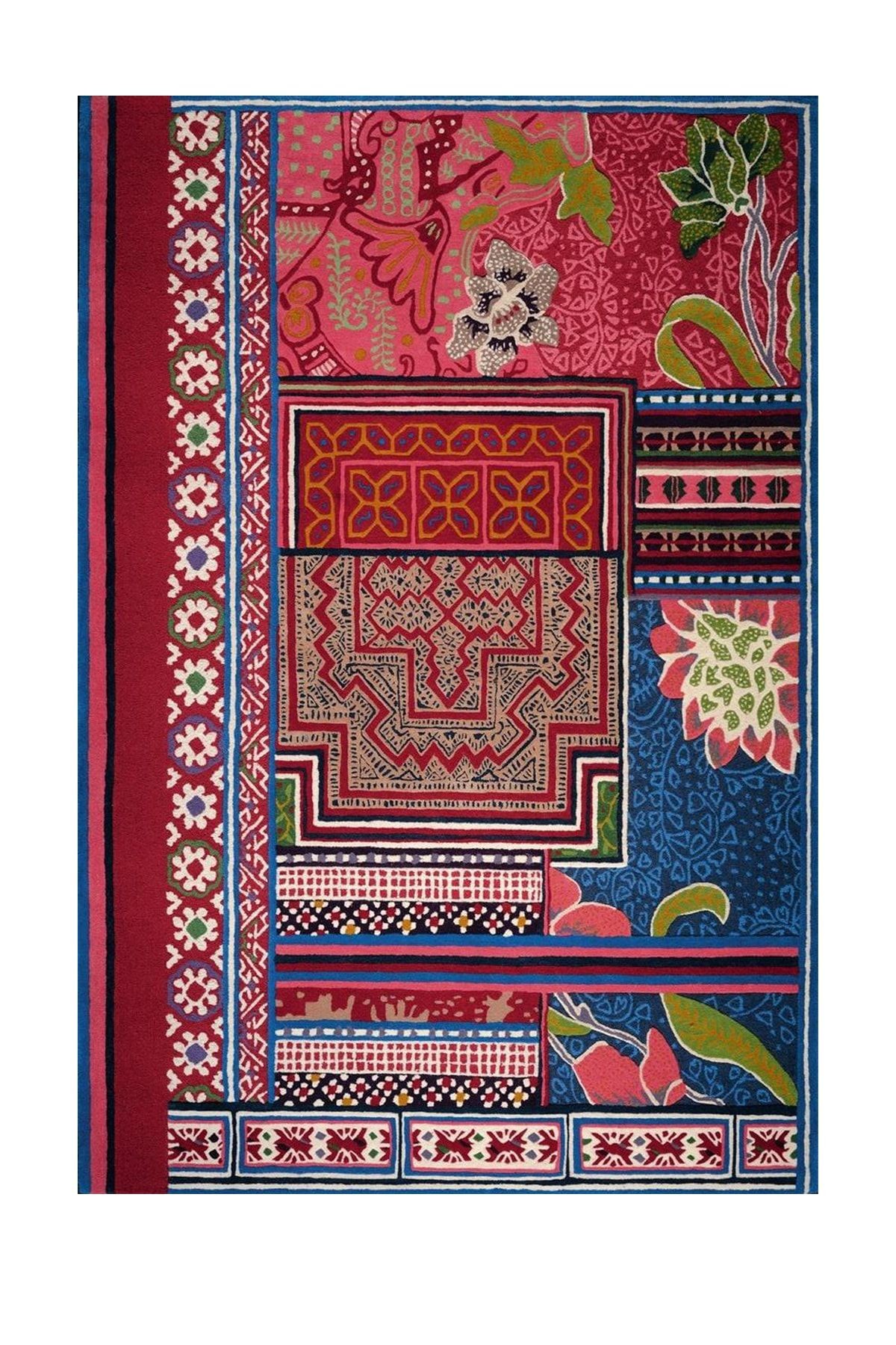 Mira 1104 Etnik Çiçek Ve Patchwork Desen Çok Renkli Dokuma Taban Halı