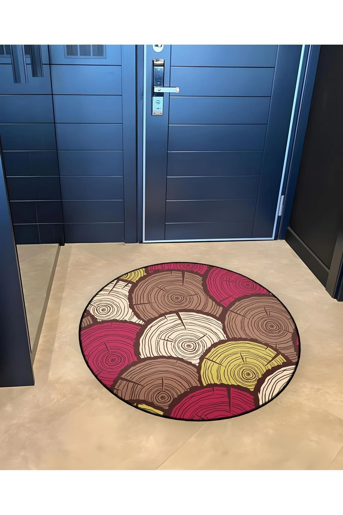 Mira Yuvarlak Soyut Odun Görünümü Kahve Kırmızı Detaylı Dokuma Taban Modern Dekoratif Halı 5615