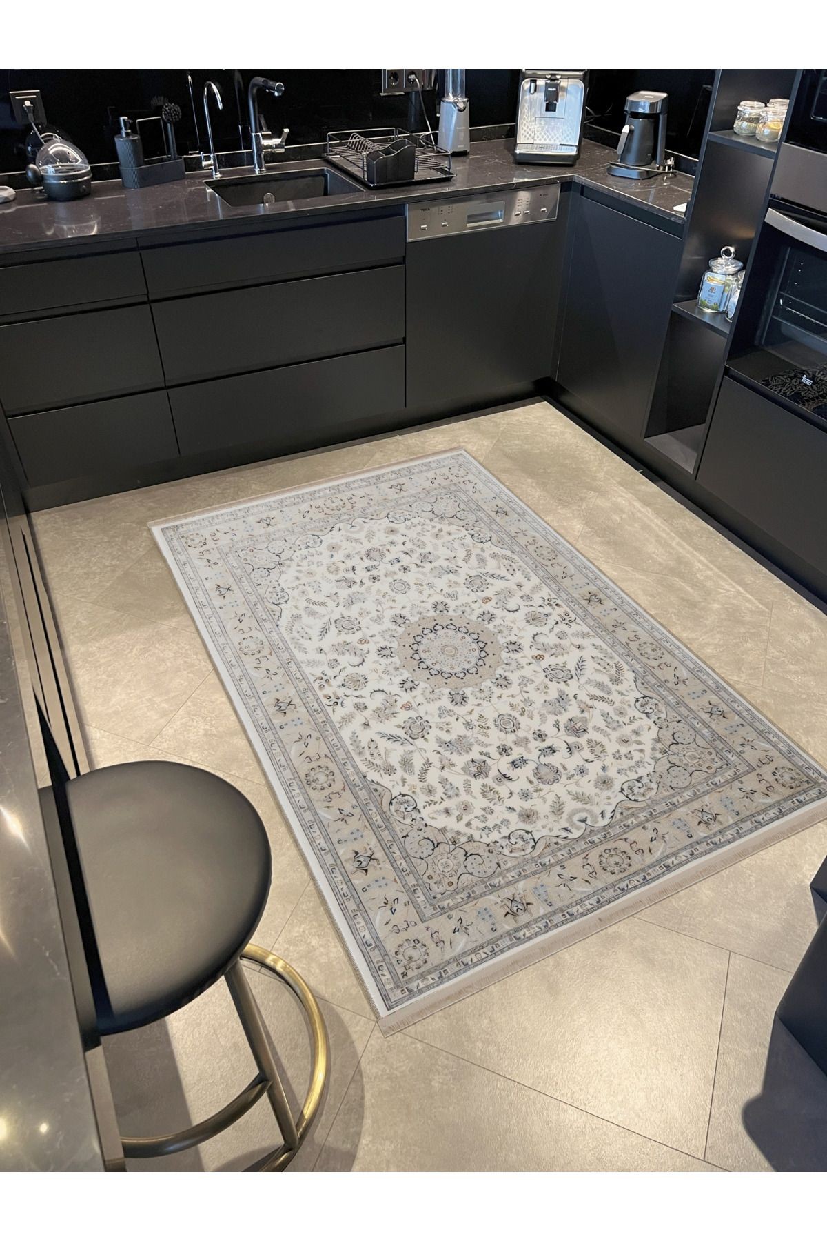 Bej Pudra Temalı Geleneksel Motif Etnik Desenli Kreatif Vintage Dekoratif Halı 2400