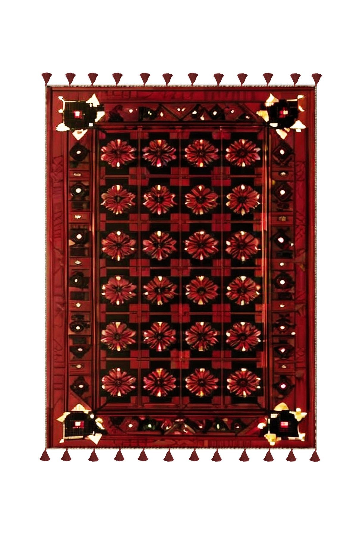 Royal Geometrik Düzende Şekiller Desenli Püskül Detaylı Dokuma Taban Dekoratif Halı royal35