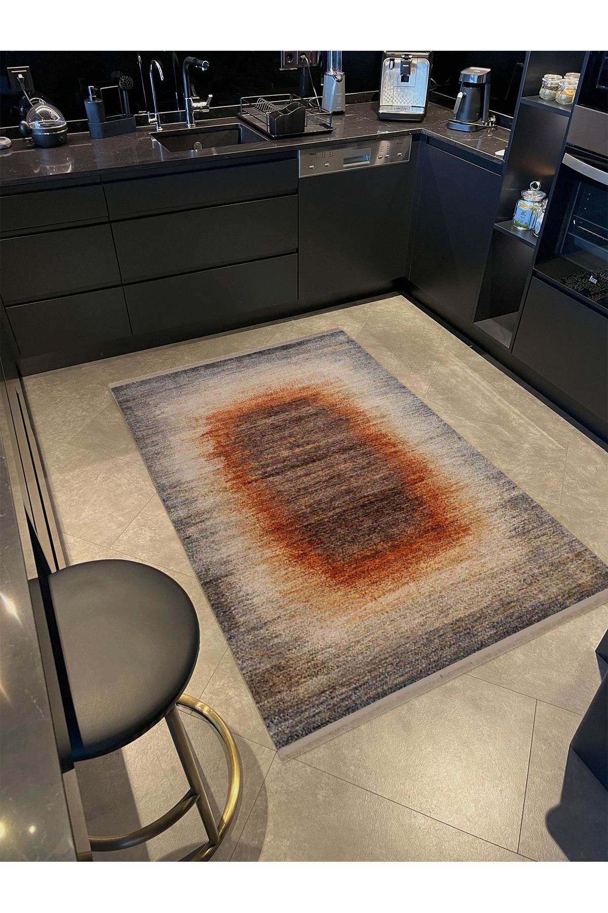 Güney Koleksiyonu Kahverengi Temalı Soyut Çizgili Klasik Desenli Vintage Dekoratif Halı 50