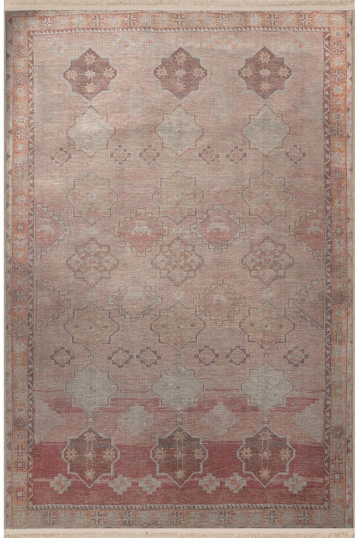 Pudra Temalı Geleneksel Motif Çiçek Desenli Kreatif Vintage Dekoratif Halı 3008
