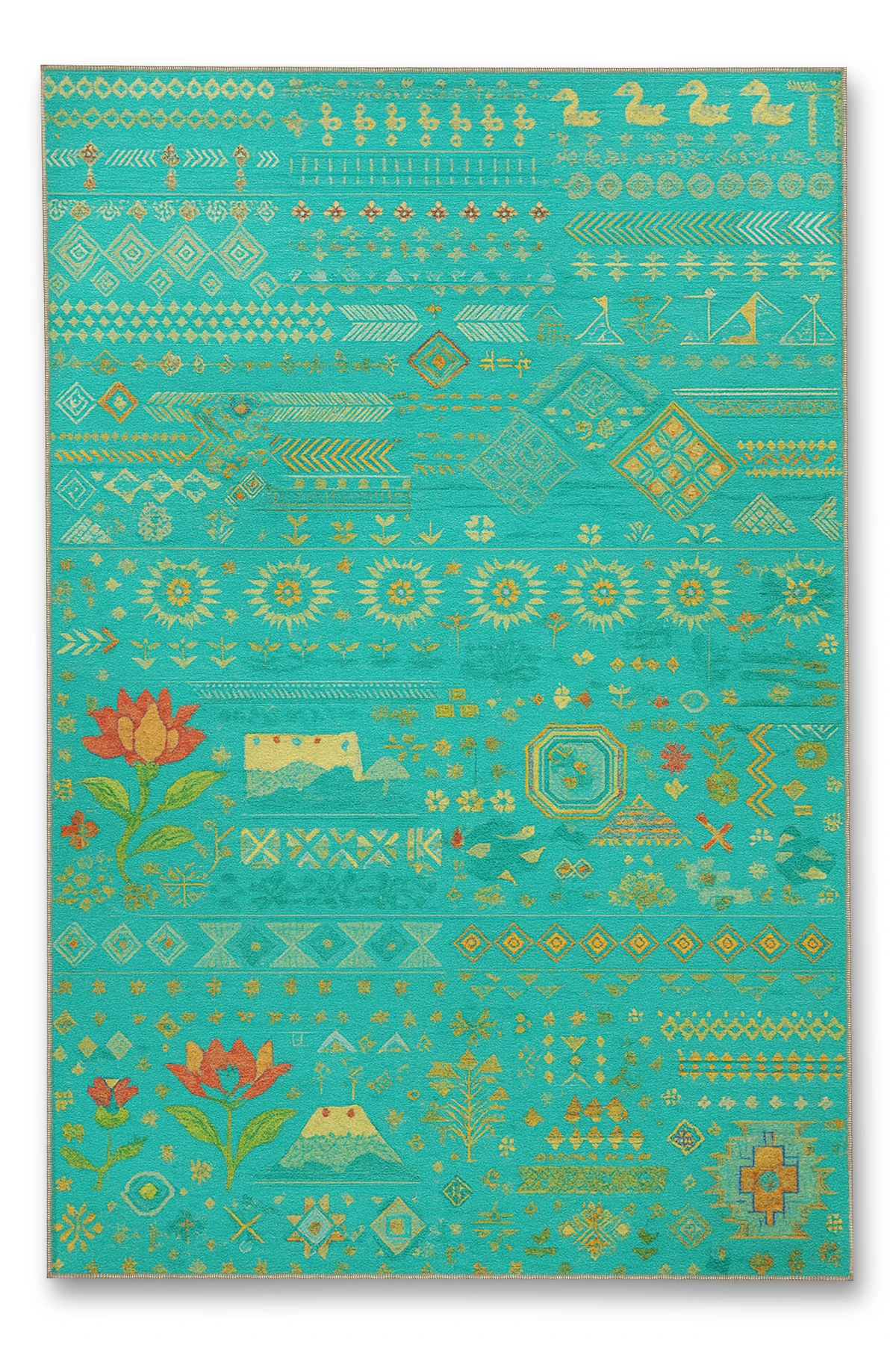 MOSSO Klasik Anadolu Geleneksel Desenli Dokuma Taban Vintage Dekoratif Halı mosso854