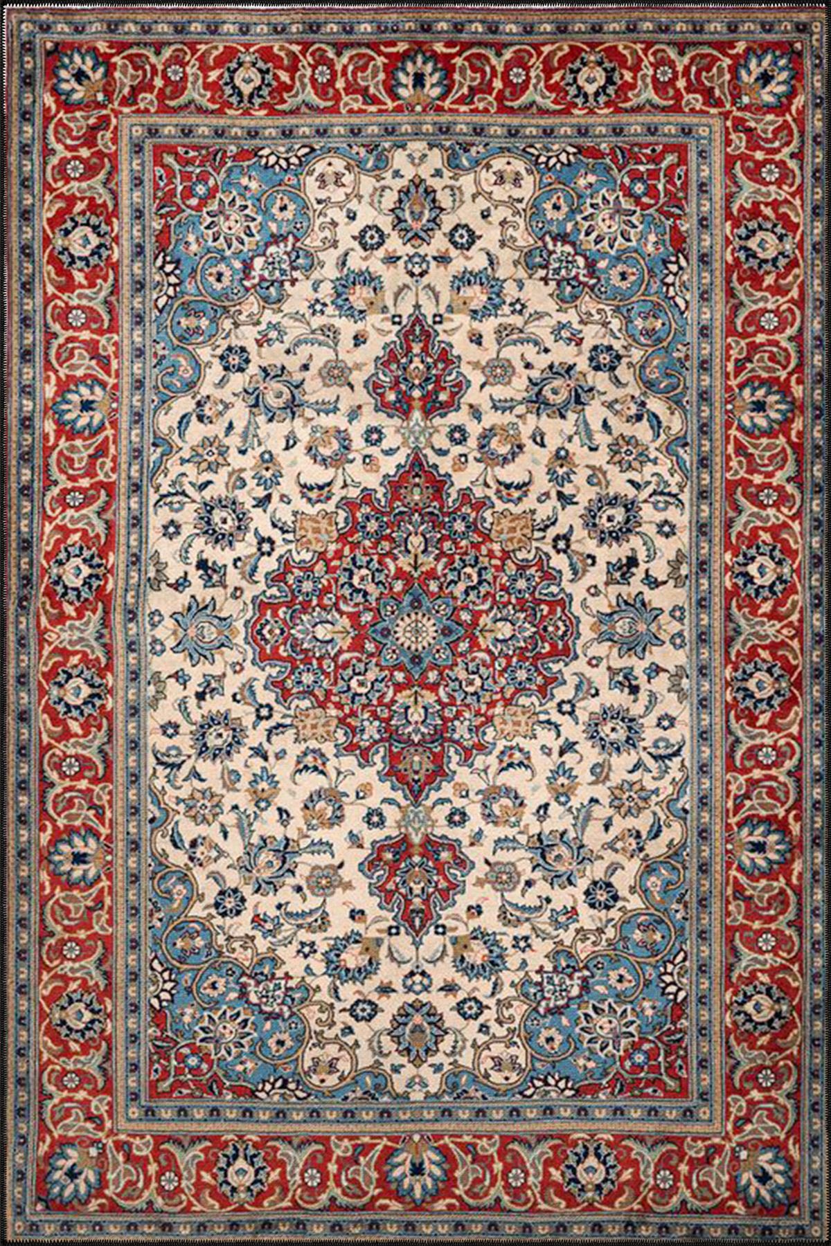 Kırmızı Mavi Tonlarda Geleneksel Modern Dekoratif Halı miravip58