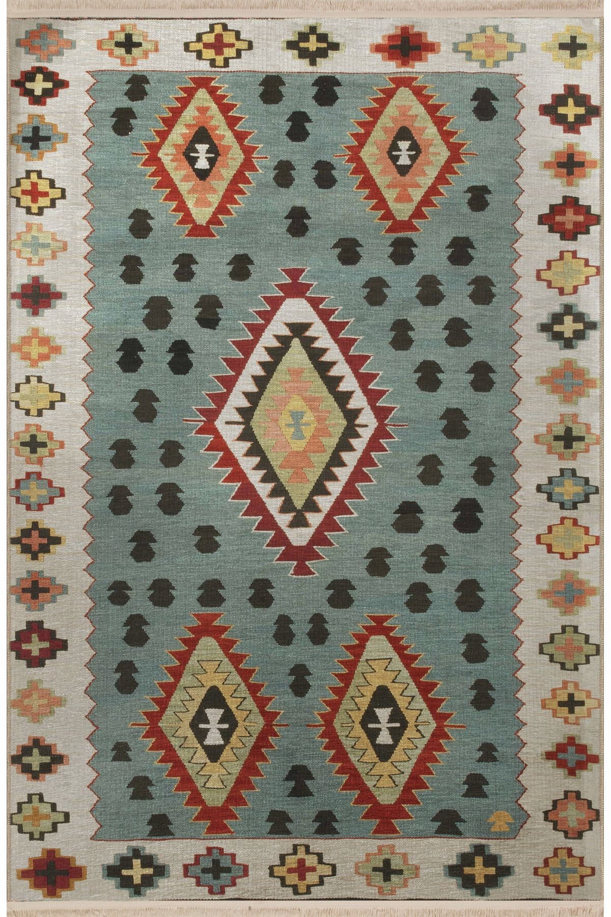 Çok Renkli Geleneksel Motif Etnik Desenli Kreatif Vintage Dekoratif Halı 2684
