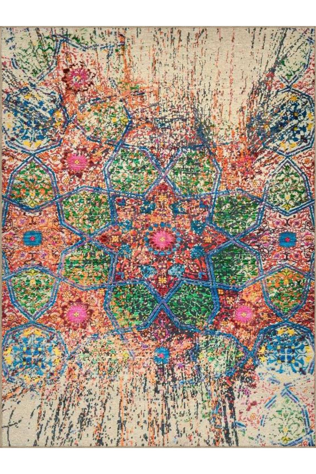 Ametist Serisi Çok Renkli Çiçek Figürleri Desenli Dokuma Taban Modern Dekoratif Halı ametist77