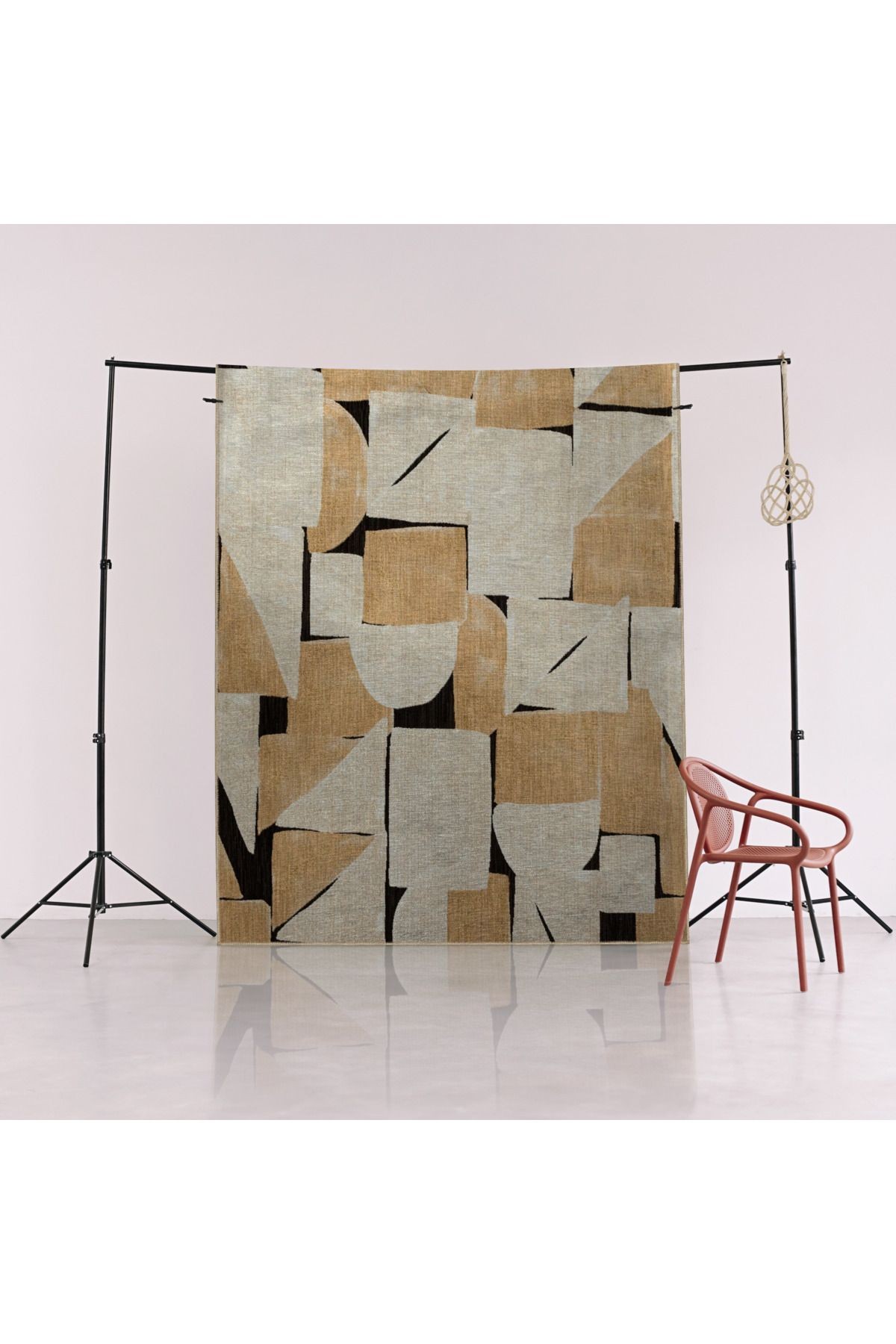 Siyah Bej Temalı Soyut Geometrik Desenli Kreatif Modern Dekoratif Halı 3128