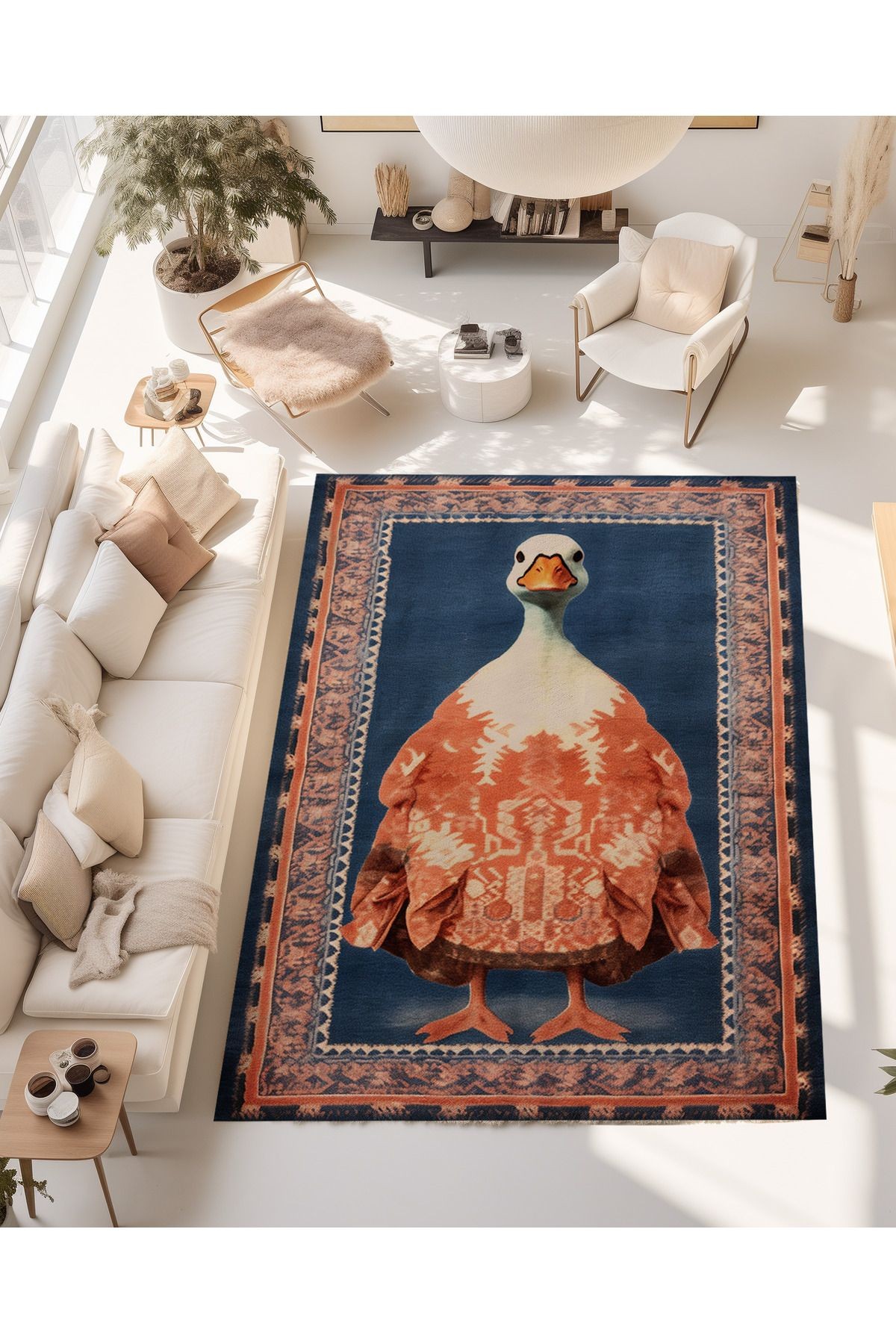 Dido Koleksiyonu Sürrealist Ördek Desenli Modern Dekoratif Halı 3386