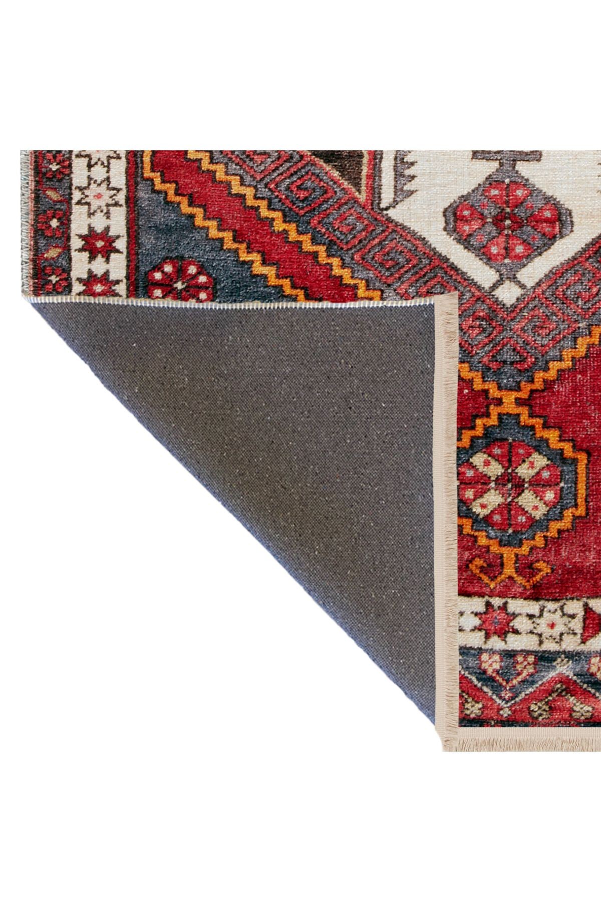 Mavi Kırmızı Temalı Geleneksel Motif Etnik Desenli Kreatif Vintage Dekoratif Halı 2453