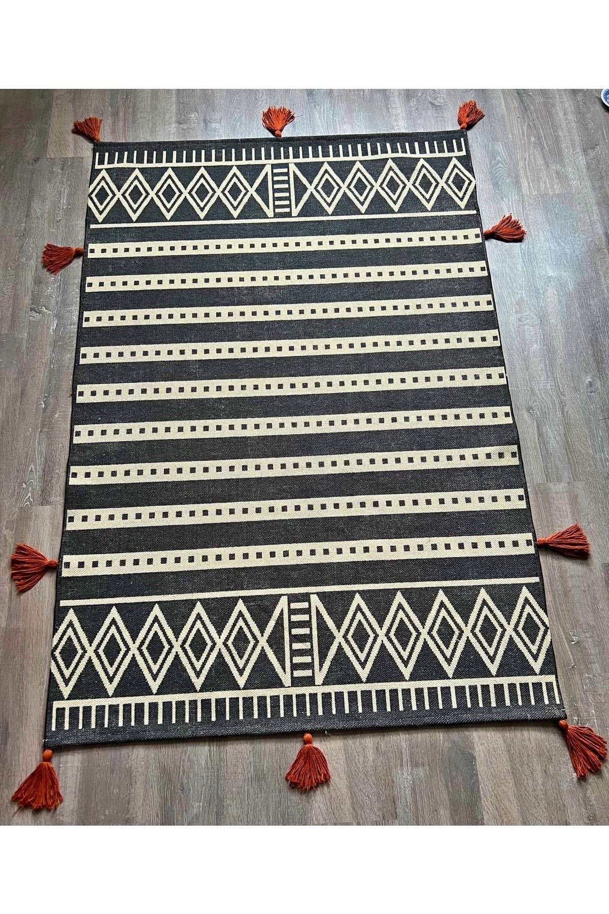 Cotton 565 Iskandinav Desenli Gri Dokuma Taban Kilim
