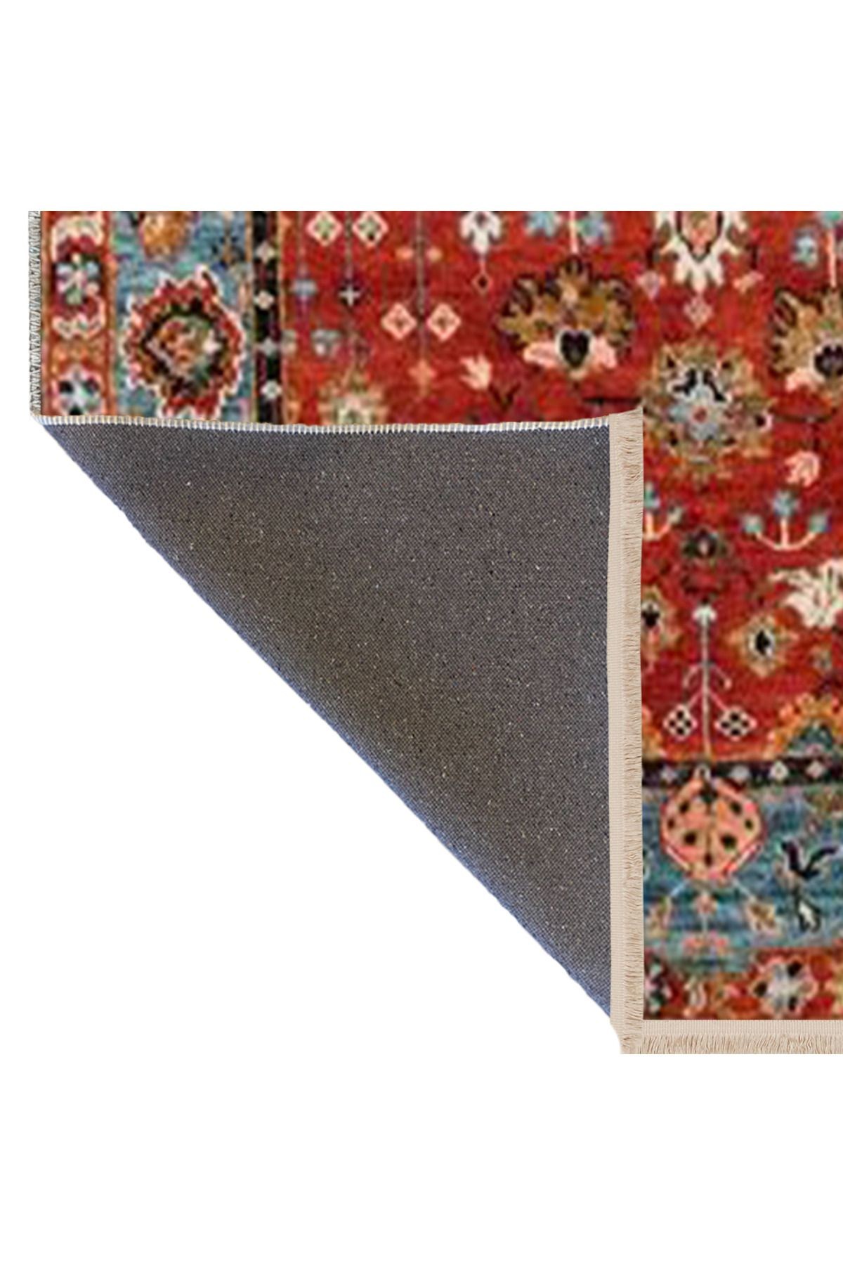 Bordo Temalı Geleneksel Motif Etnik Desenli Saçaklı Vintage Dekoratif Halı 3185
