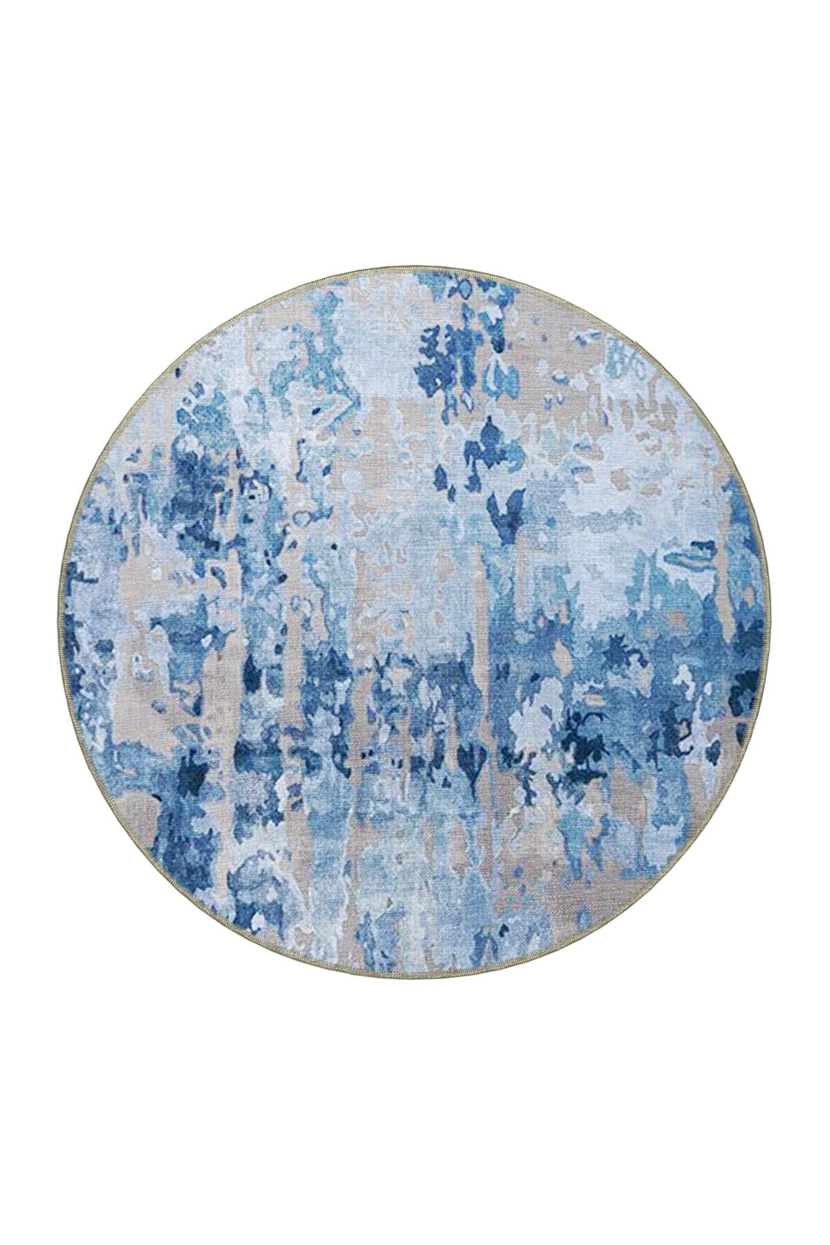 Mavi Gri Temalı Abstract Soyut Desenli Kreatif Modern Dekoratif Halı 3989