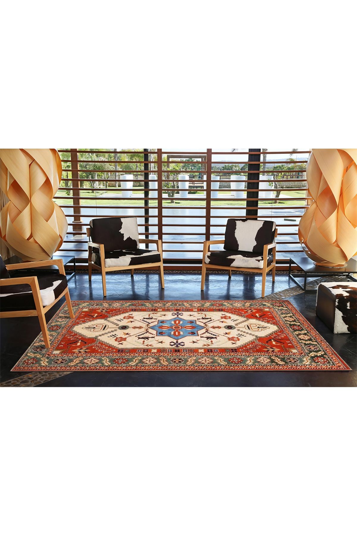Kırmızı Tonlarında Vintage Modern Dekoratif Halı 3675