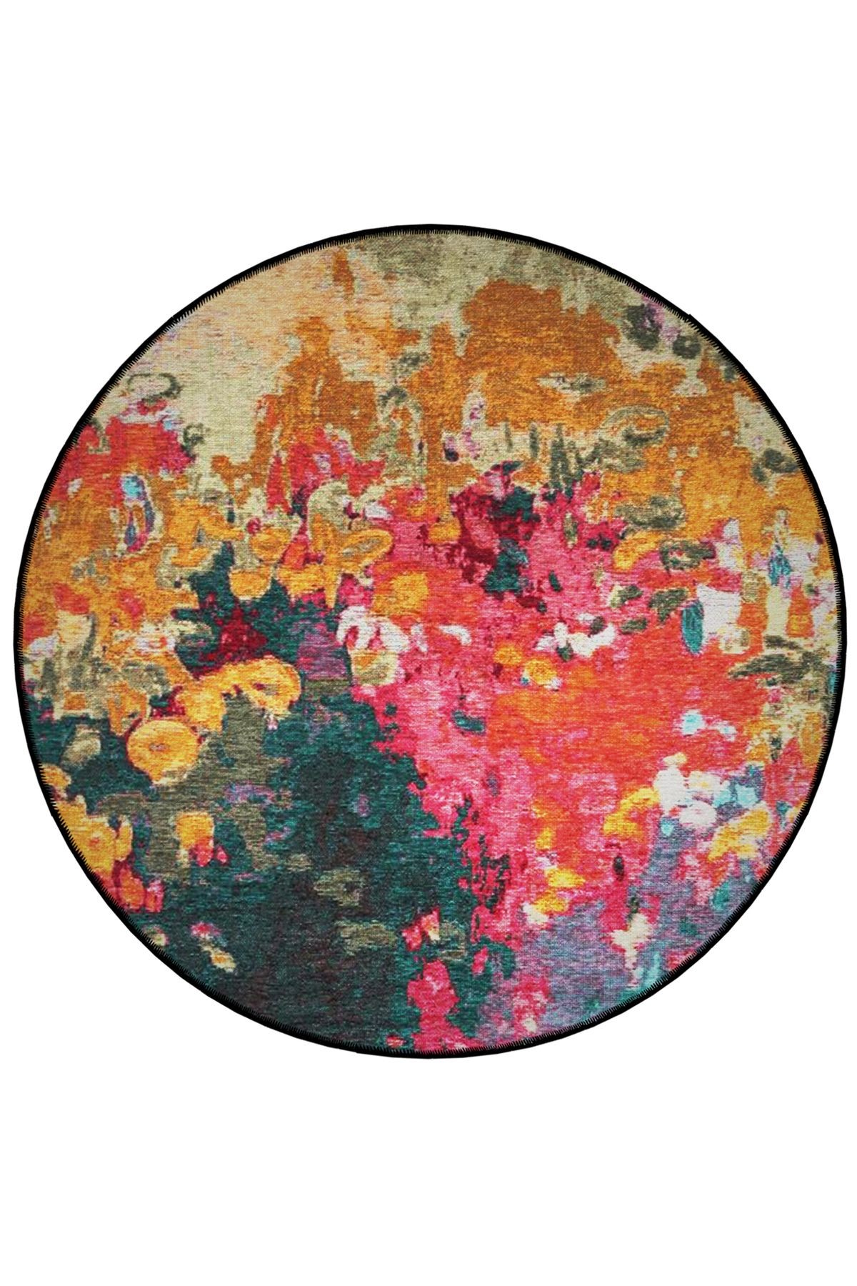 Çok Renkli Soyut Abstract Desenli Yuvarlak Dokuma Taban Modern Dekoratif Halı 6158