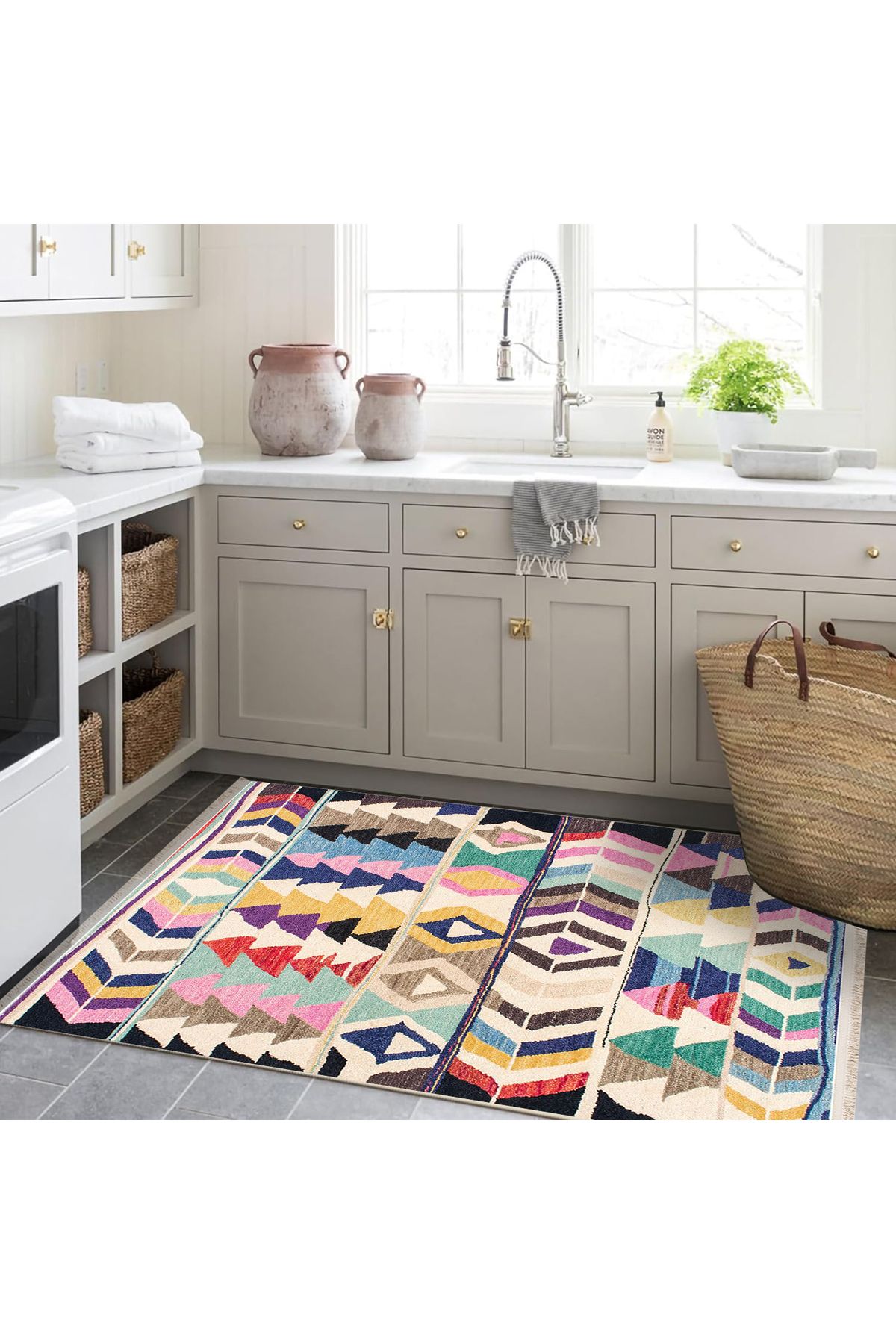 Güney Koleksiyonu Çok Renkli Karma Geometrik Şekiller Desenli Modern Dekoratif Halı 13