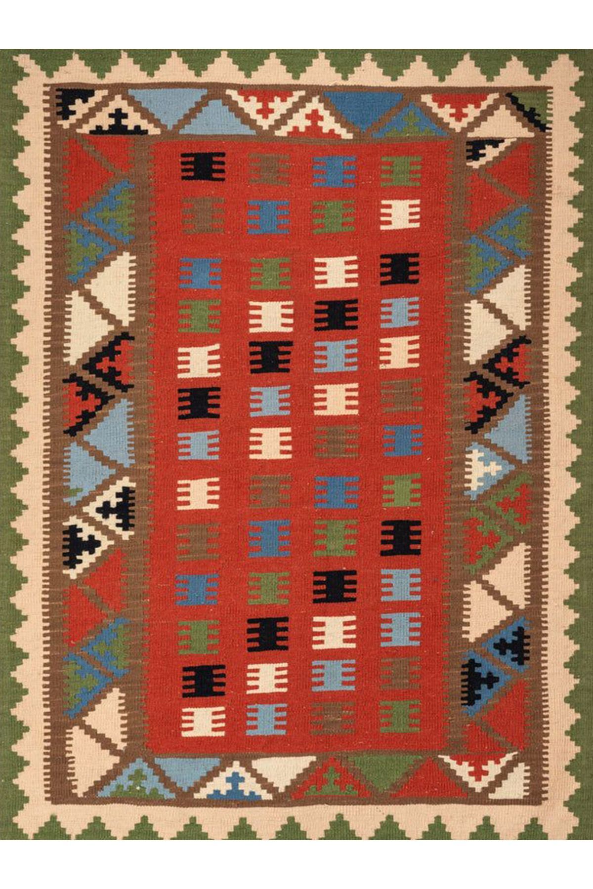 İnci Koleksiyonu Çok Renkli Geometrik Desenli Dokuma Taban Vintage Dekoratif Halı inci24