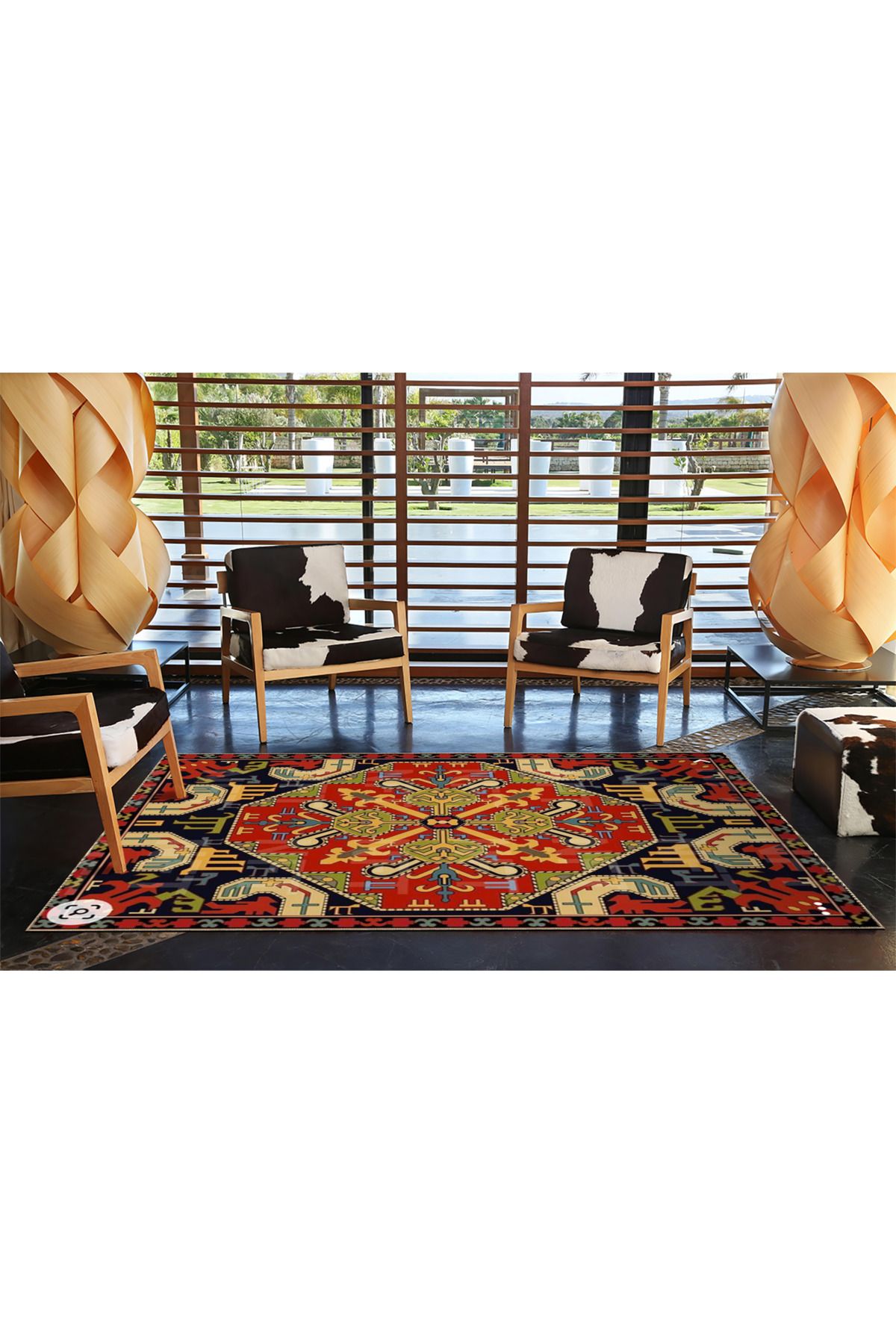 Çok Renkli Geleneksel Motif Etnik Desenli Vintage Dekoratif Halı 3537