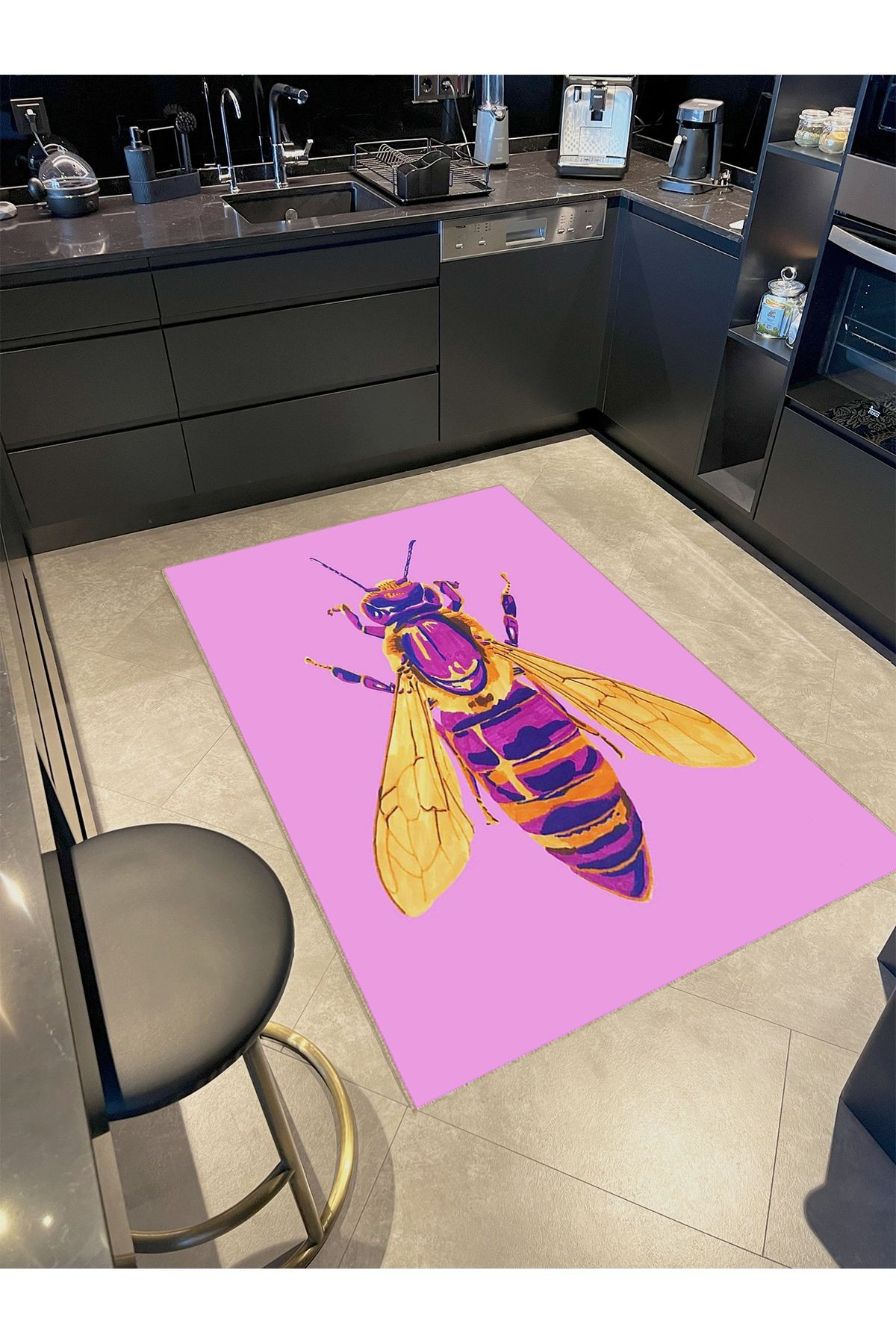 Güneş Koleksiyonu Pembe Mor Sarı Detaylı Sinek Desenli Dokuma Taban Modern Dekoratif Halı güneş42