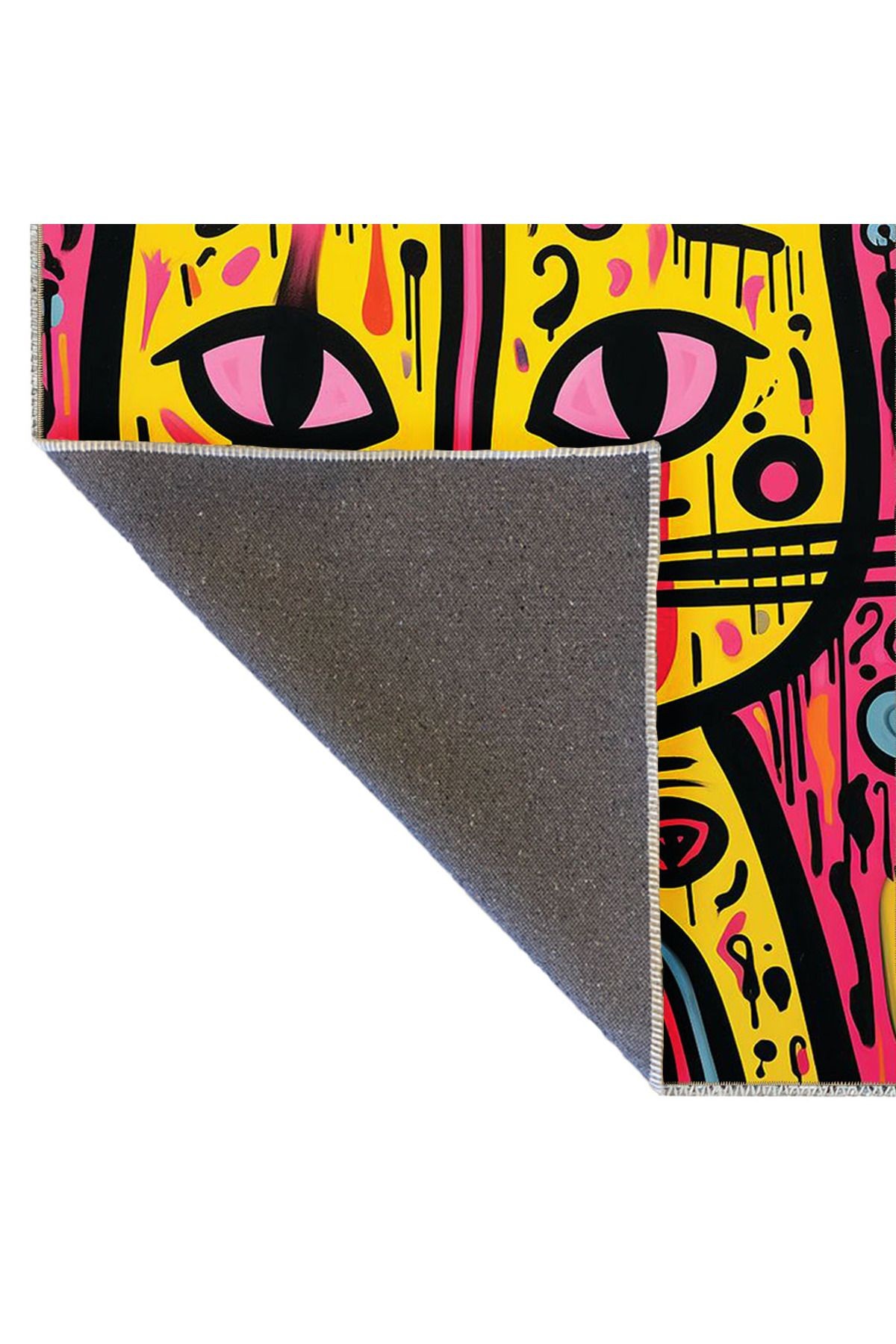 Güneş Koleksiyonu Pembe Sarı Kedi Desenli Dokuma Taban Modern Dekoratif Halı güneş31