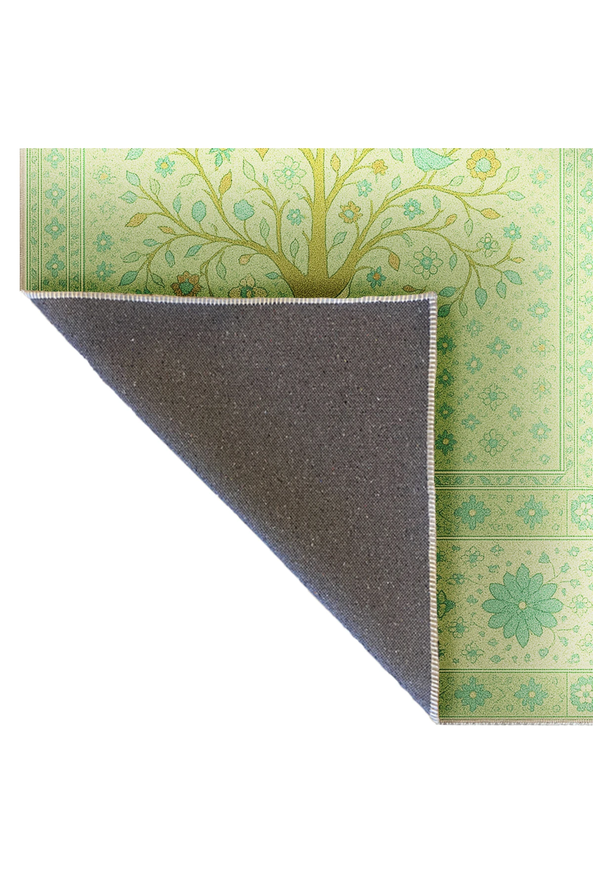 MOSSO Yeşil Temalı Motifli ve Ağaç Desenli Dokuma Taban Modern Dekoratif Halı mosso355