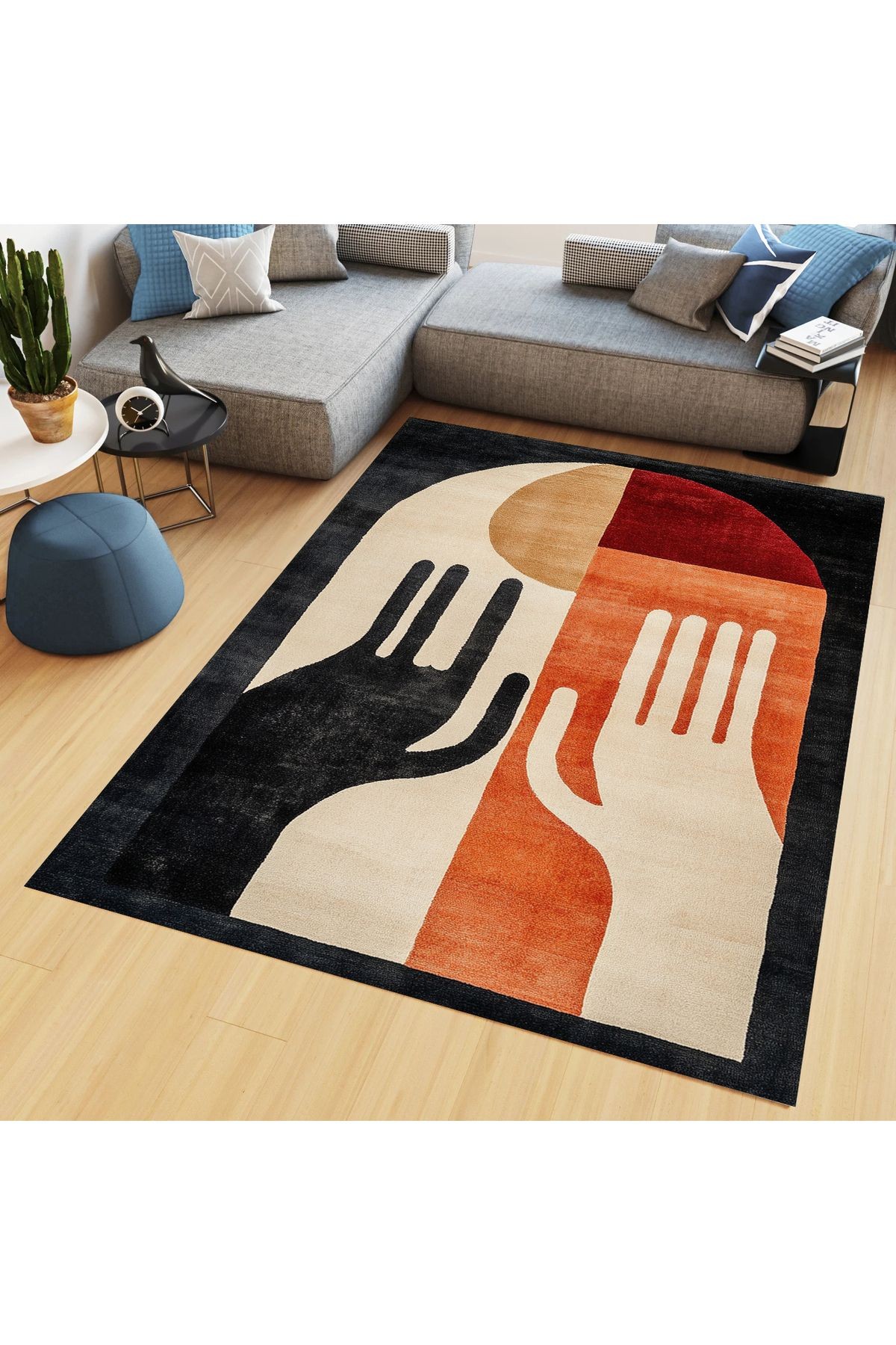 Nora Art Kızıl Siyah El Desenli Soyut Tema Dokuma Taban Halı noraart28