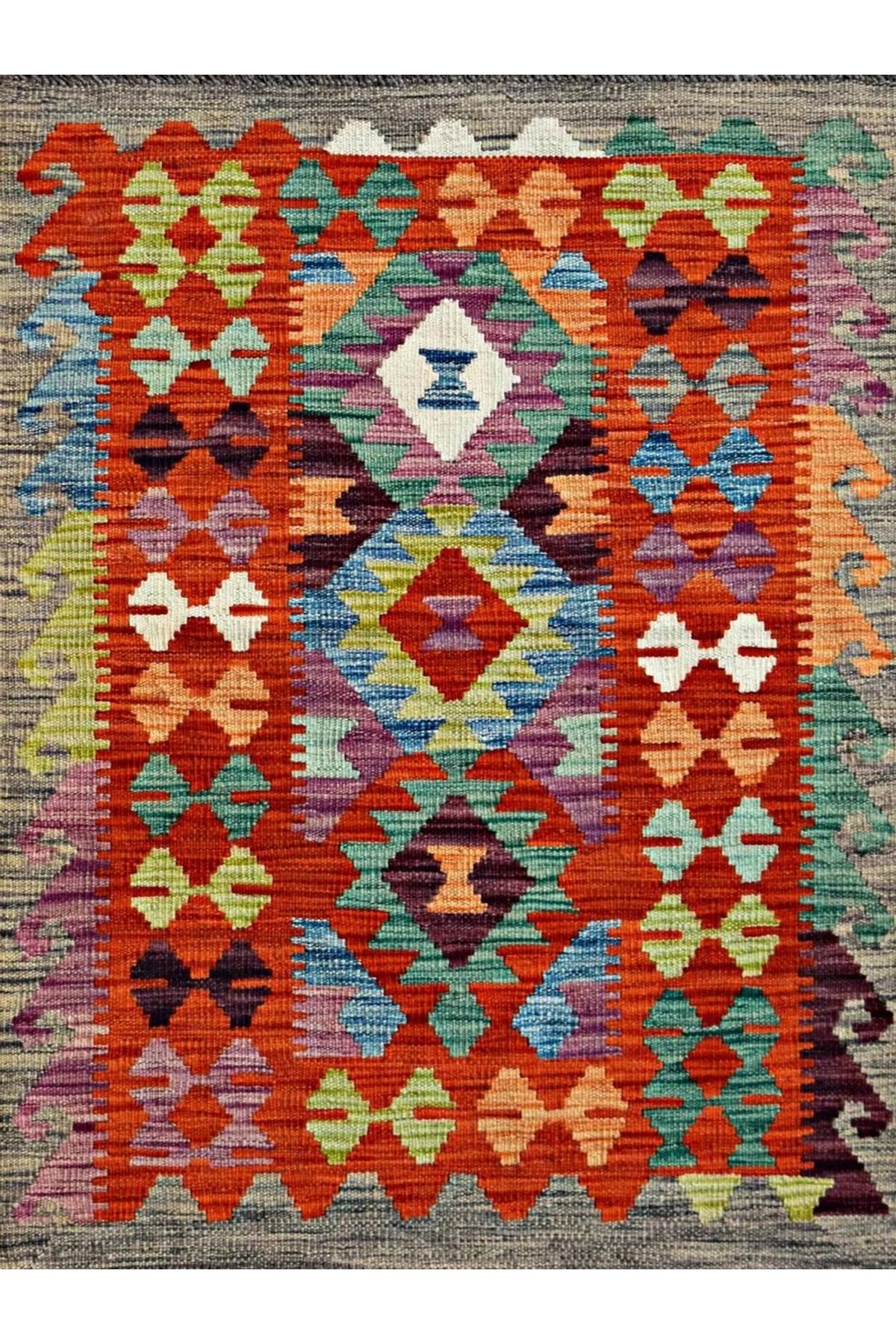 Mete Koleksiyonu Çok Renkli Geometrik Şekiller ve Etnik Desenli Vintage Dekoratif Halı 31