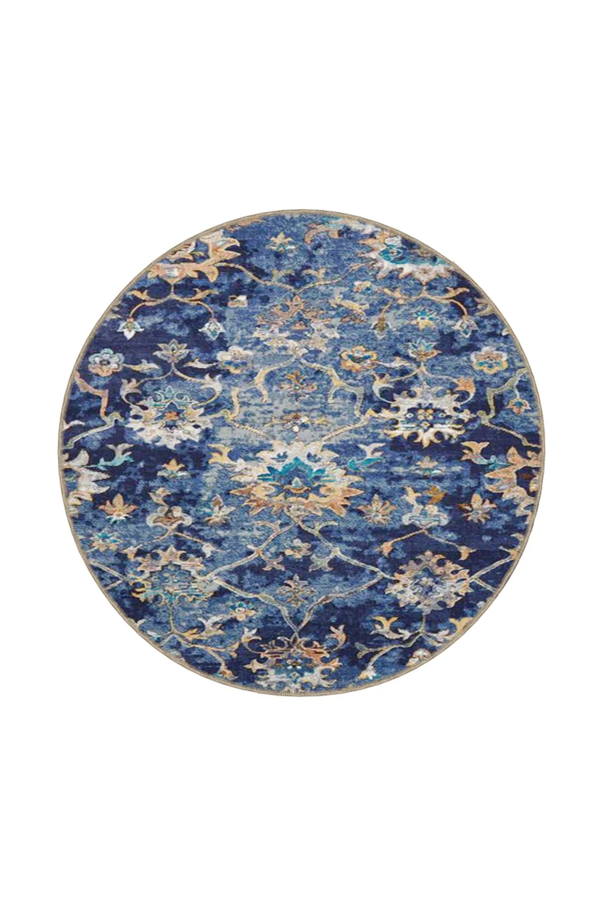 Floral Çiiçekli Mavi Renkli Dokuma Taban ve Dekoratif Halı miravip611