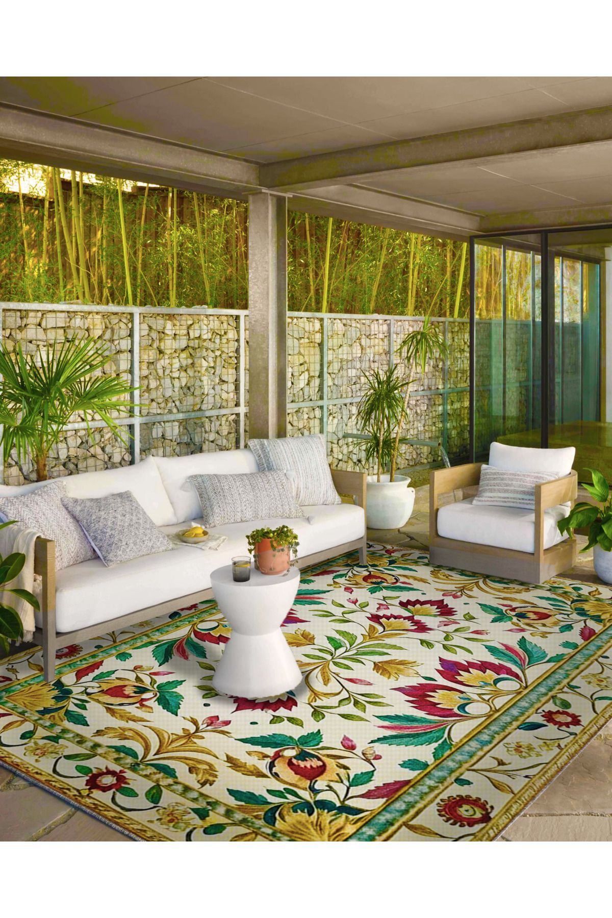 Paris Koleksiyonu Açık Ton Karma Çiçek Motifleri Desenli Vintage Dekoratif Halı 99