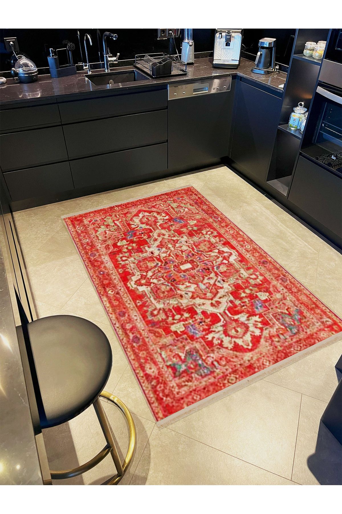 Alya Koleksiyonu Kırmızı Bej Eskitme Görünümlü Dokuma Taban Dekoratif Halı alya03