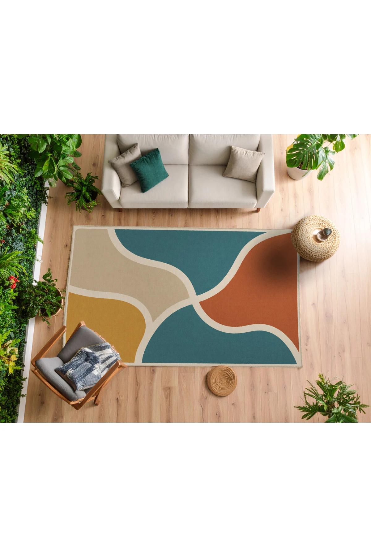 MOSSO Çok Renkli Soyut Geometrik Desenli Dokuma Taban Modern Dekoratif Halı mosso338