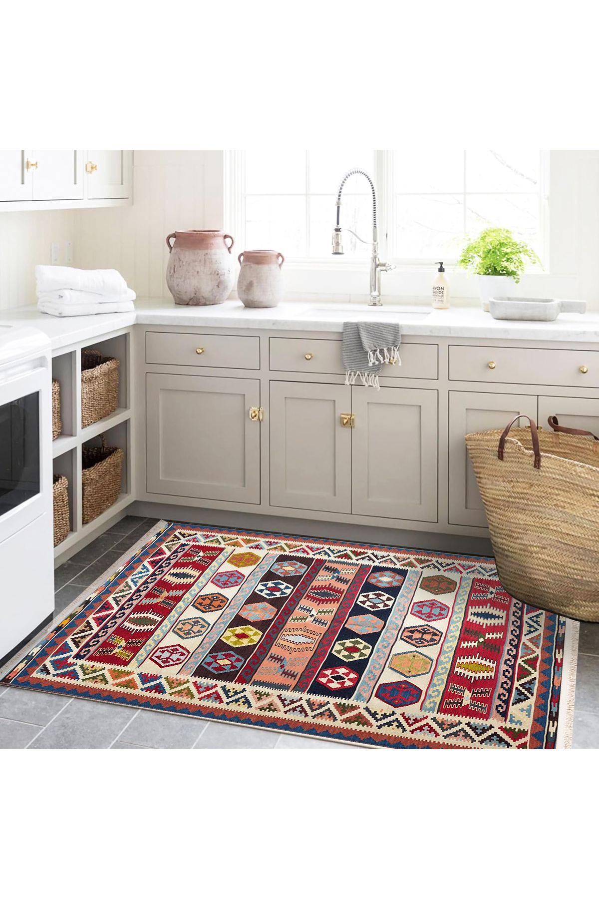 Güney Koleksiyonu Çok Renkli Karma Etnik Motifler Desenli Vintage Dekoratif Halı 30