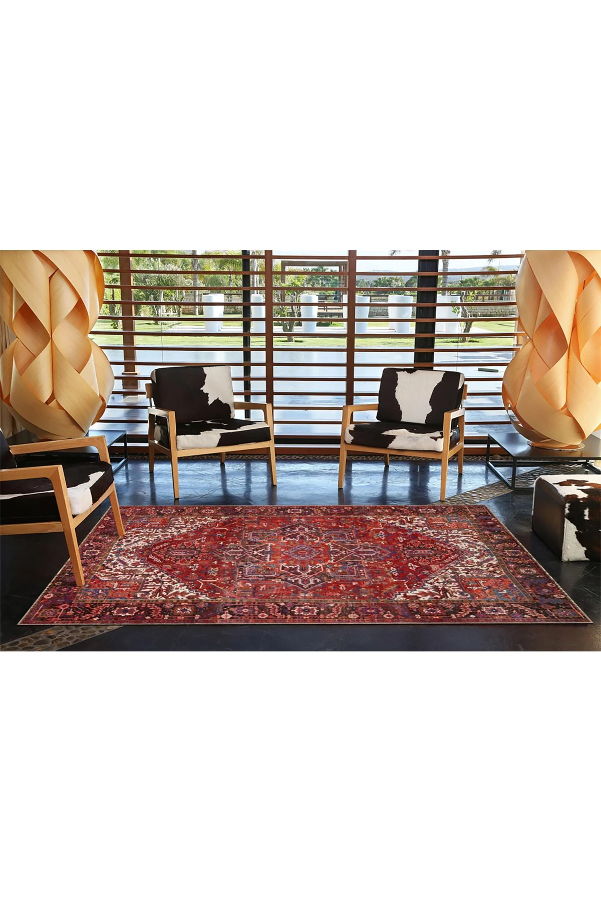 Kırmızı ve Beyaz Renklerde Geleneksel Dekoratif Dokuma Taban Halı miravip17