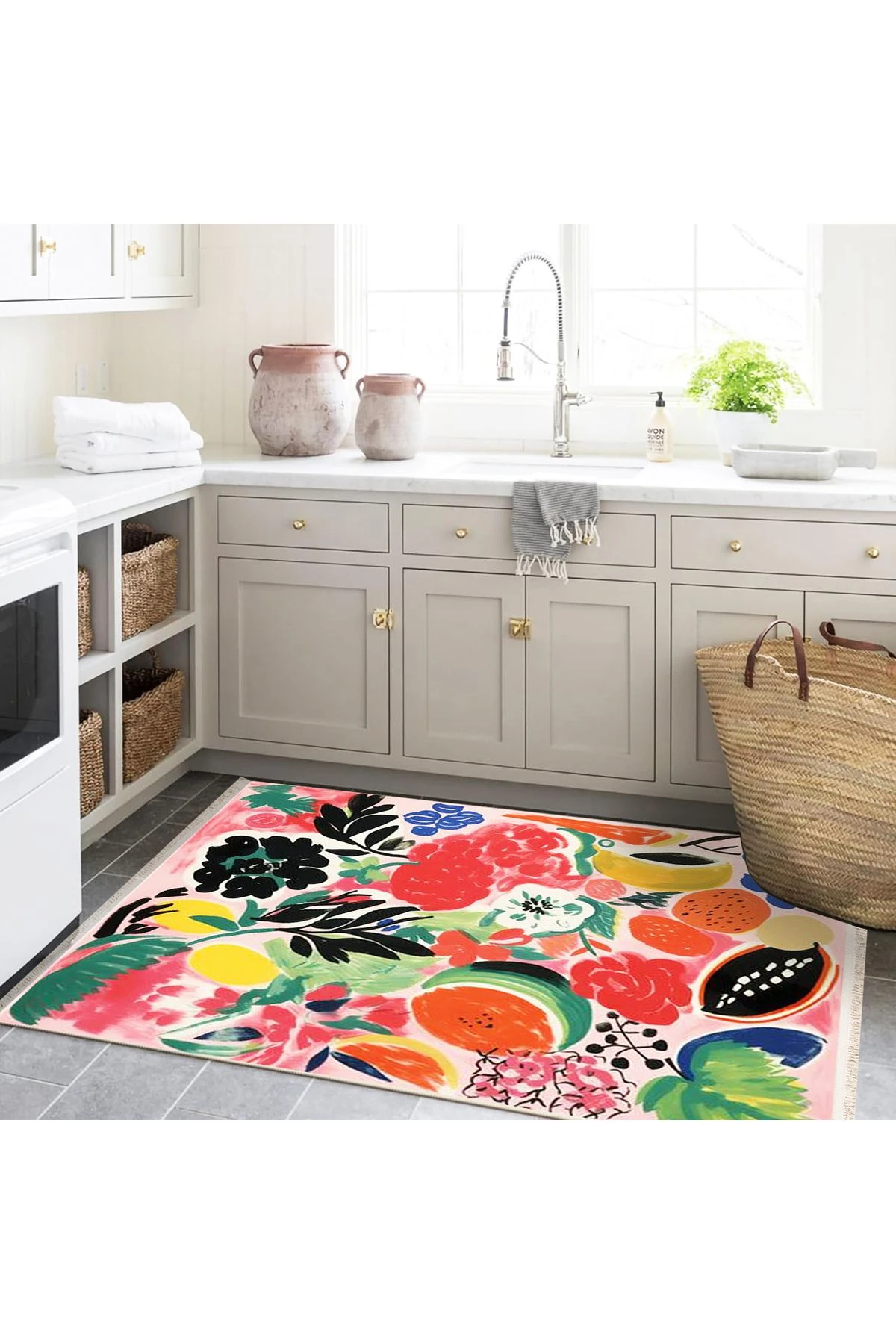 Yılmaz Koleksiyonu Çok Renkli Karışık Meyveler ve Bitkiler Desenli Modern Dekoratif Halı 17