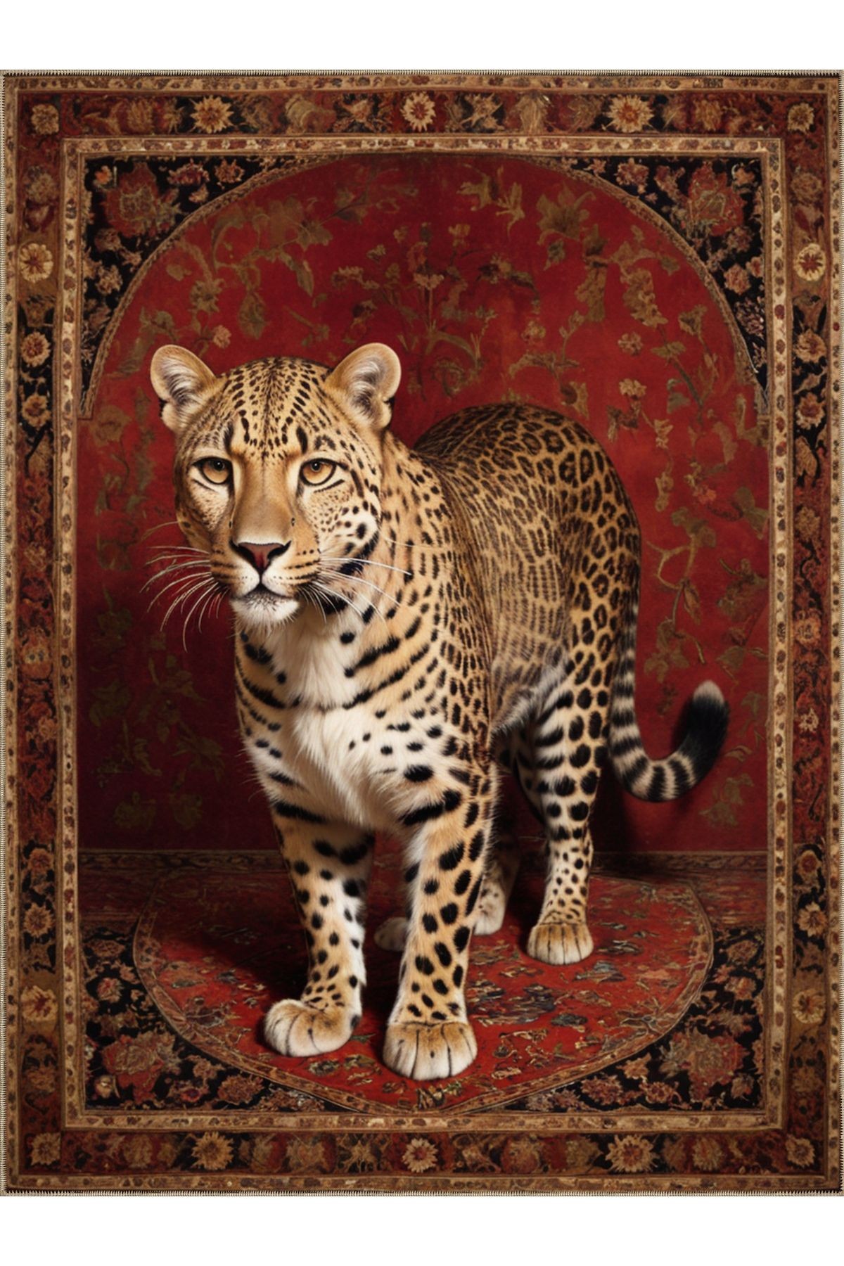Buse Koleksiyonu Geleneksel Motifli Leopar Detaylı Desenli Dokuma Taban Modern Dekoratif Halı buse33