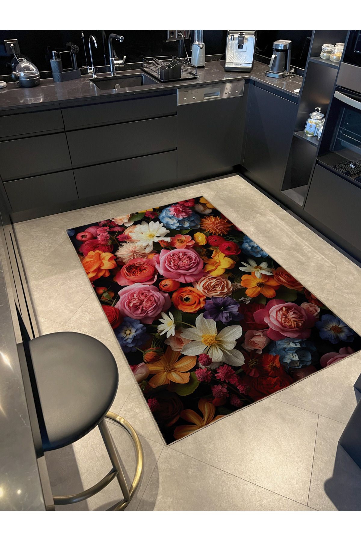 Çok Renkli Çiçek Gül Papatya Desenli Kreatif Modern Dekoratif Halı 2899