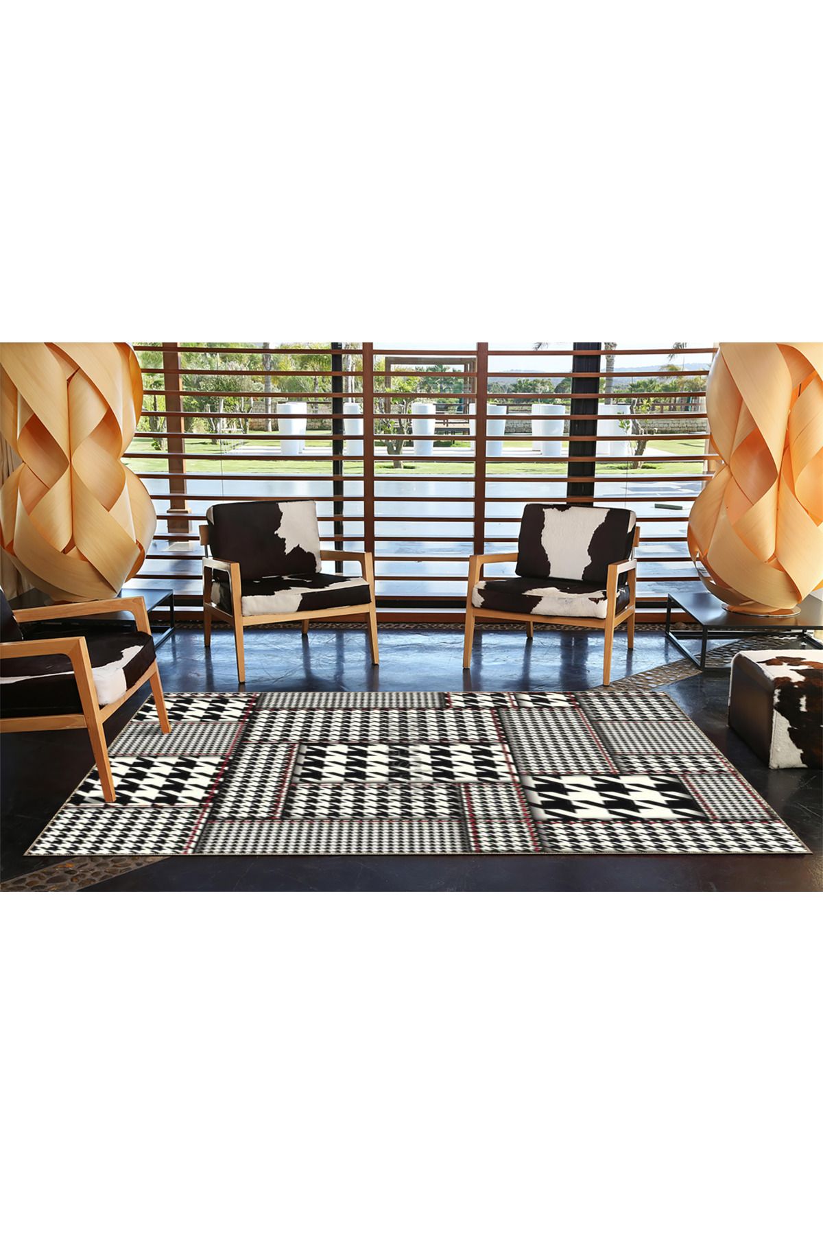 Gri Motifli Geometrik Dokuma Taban ve Dekoratif Yıkanabilir Halı miravip8506