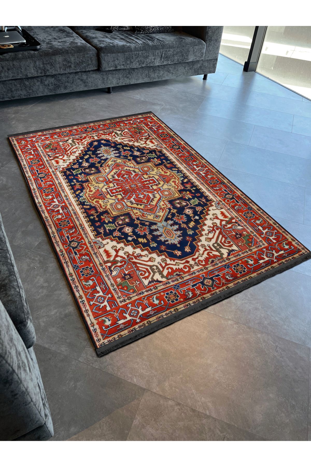 Bordo Siyah Temalı Geleneksel Motif Etnik Desenli Kreatif Vintage Dekoratif Halı 2557