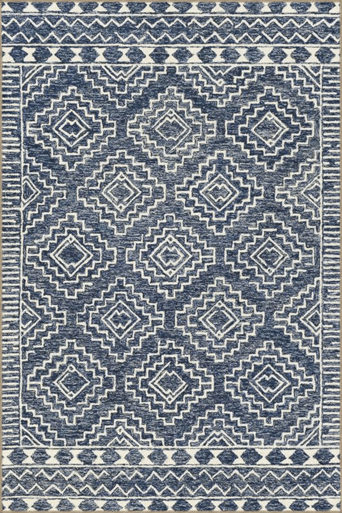 Buz Mavisi Temalı Motifli Etnik Desenli Vintage Dekoratif Halı 4541