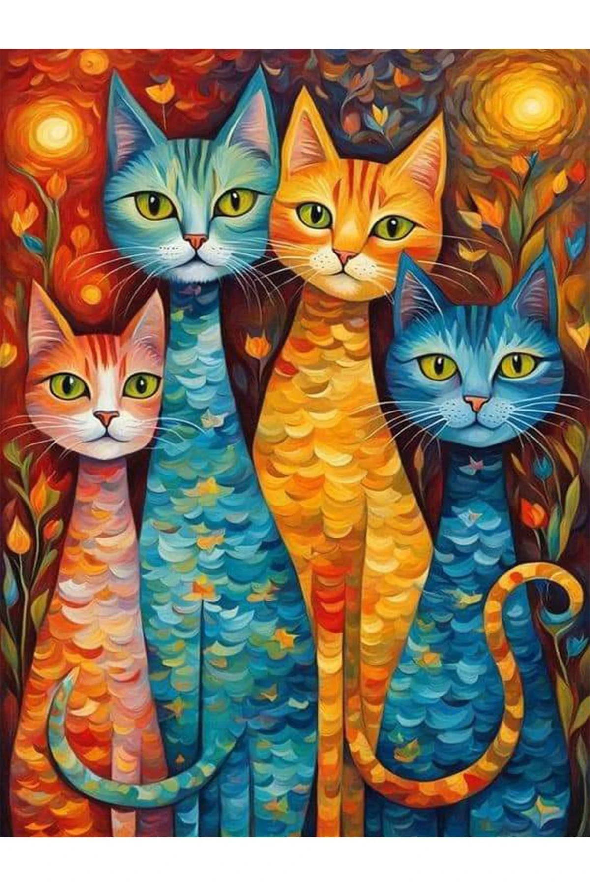 İnci Koleksiyonu Çok Renkli Soyut Kediler Desenli Dokuma Taban Modern Dekoratif Halı inci07