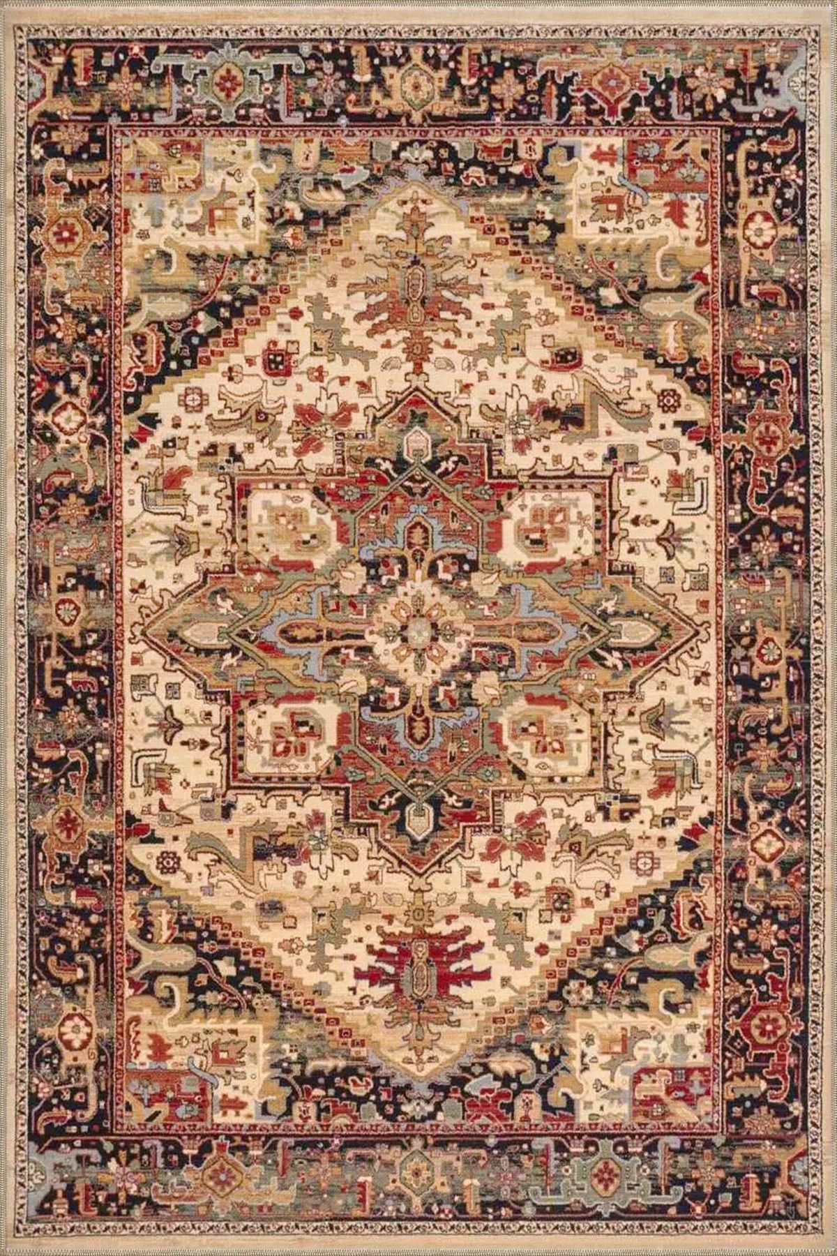 Kahverengi Baklavalı Geometrik Desenli Dekoratif Halı miravip874