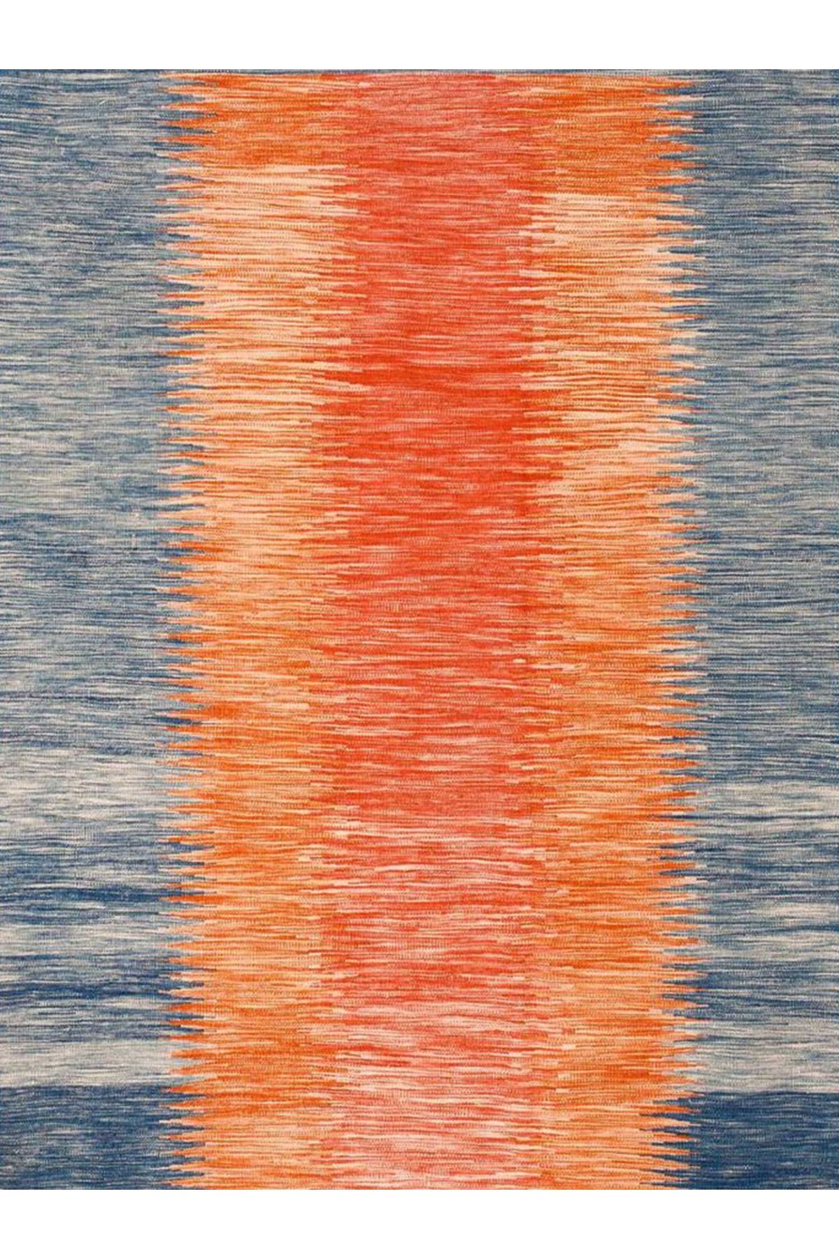 Güney Koleksiyonu Mavi Turuncu Temalı Soyut Desenli Modern Dekoratif Halı 41