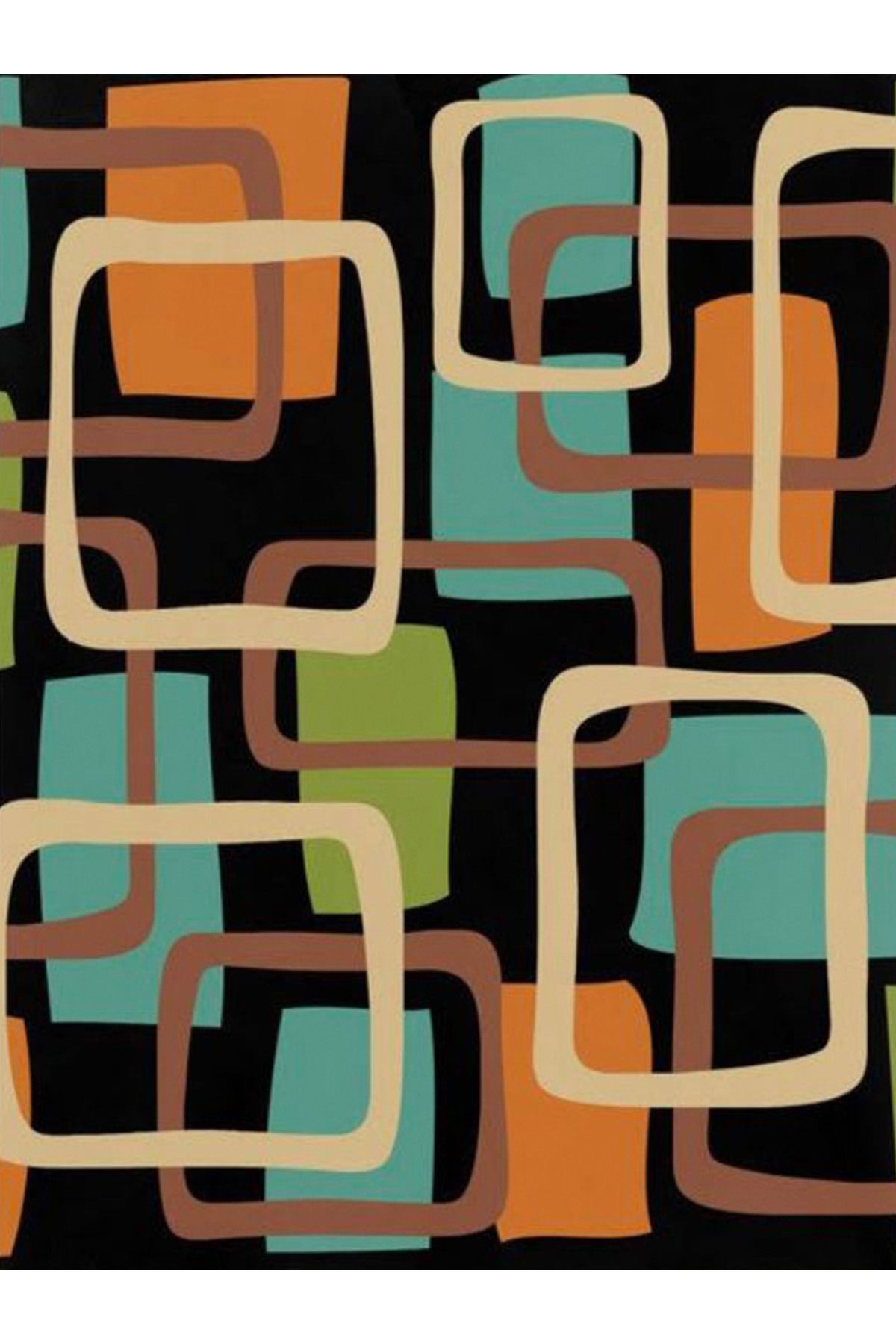 Kemal Koleksiyonu Siyah Temalı Soyut Geometrik Desenli Dokuma Taban Modern Dekoratif Halı 41