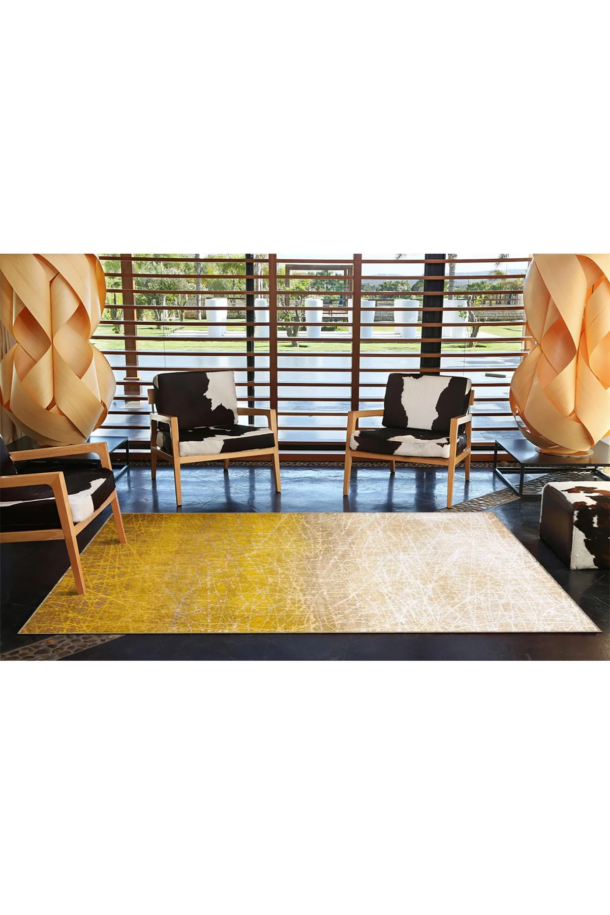 Modern Sarı Kremli Desenli Dokuma Taban miravip677